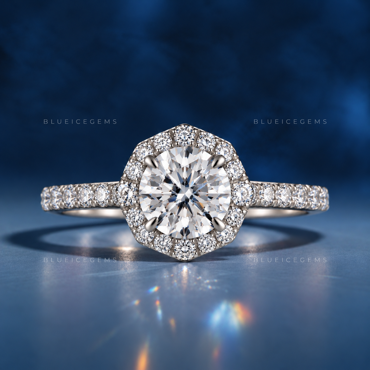 Celestial Shimmer Cushion Cut Halo Engagement Ring