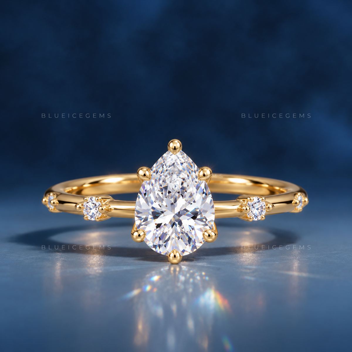 Elegant Grace Pear Cut Five Stone Accent Engagement Ring