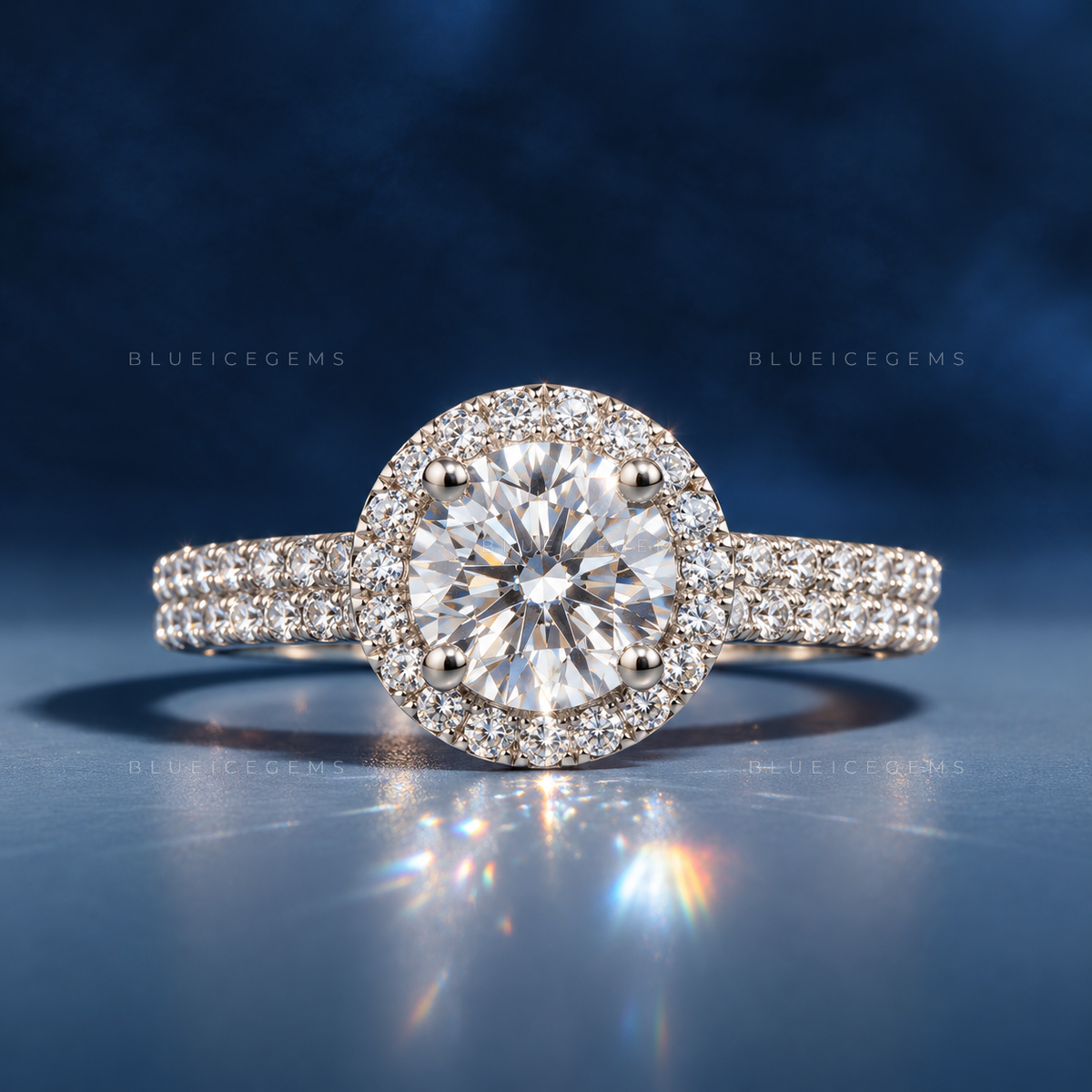 Majestic Splendor Round Brilliant Cut Halo Double Row Pave Engagement Ring