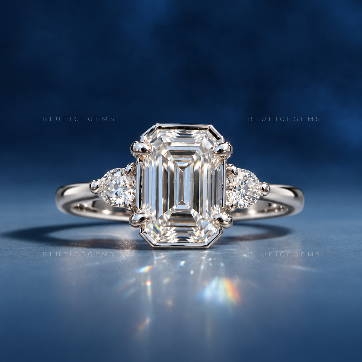 Sophisticated Allure Emerald Cut Two Stone Accent Engagement Ring