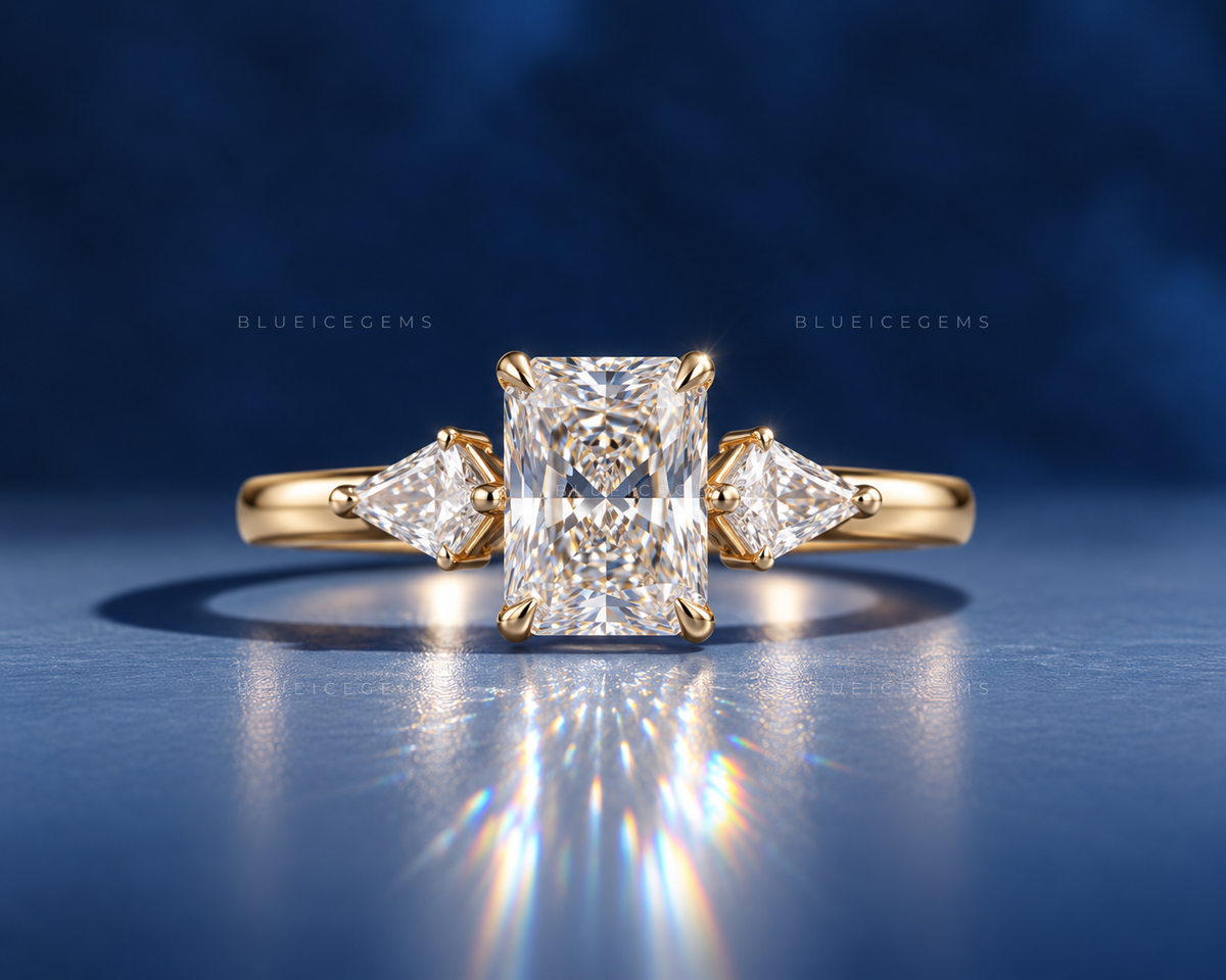 Imperial Splendor Radiant Cut Trilogy Side Kite Engagement Ring