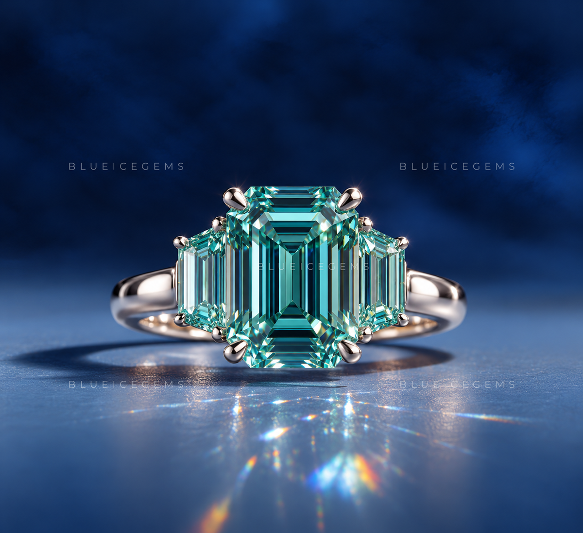Royal Azure Emerald Cut Celebrity Style Statement Ring