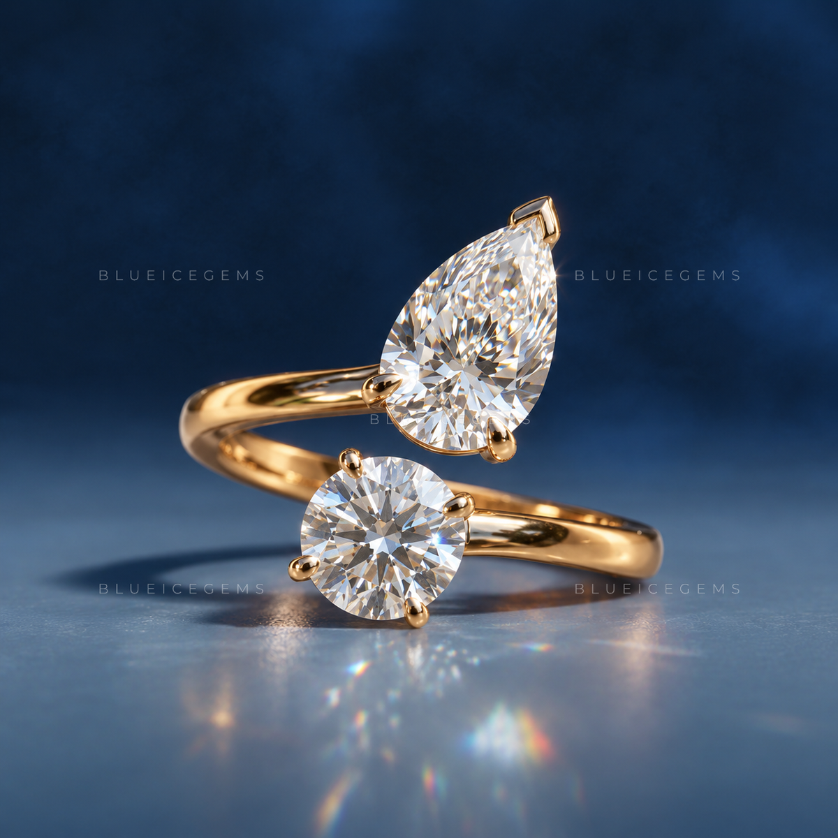 Soulmates Twin Brilliance Pear and Round Cut Toi Et Moi Engagement Ring