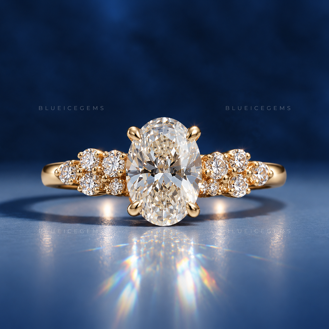 Vintage Charm Oval Brilliant Cut Side Accent Engagement Ring