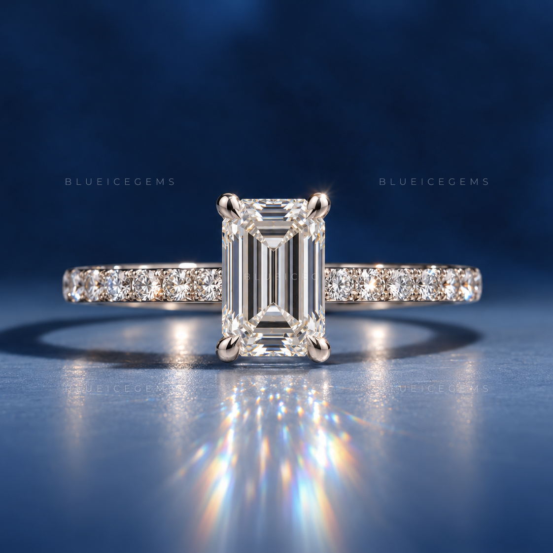 Enchanted Grandeur Emerald Cut Pave Hidden Halo Engagement Ring