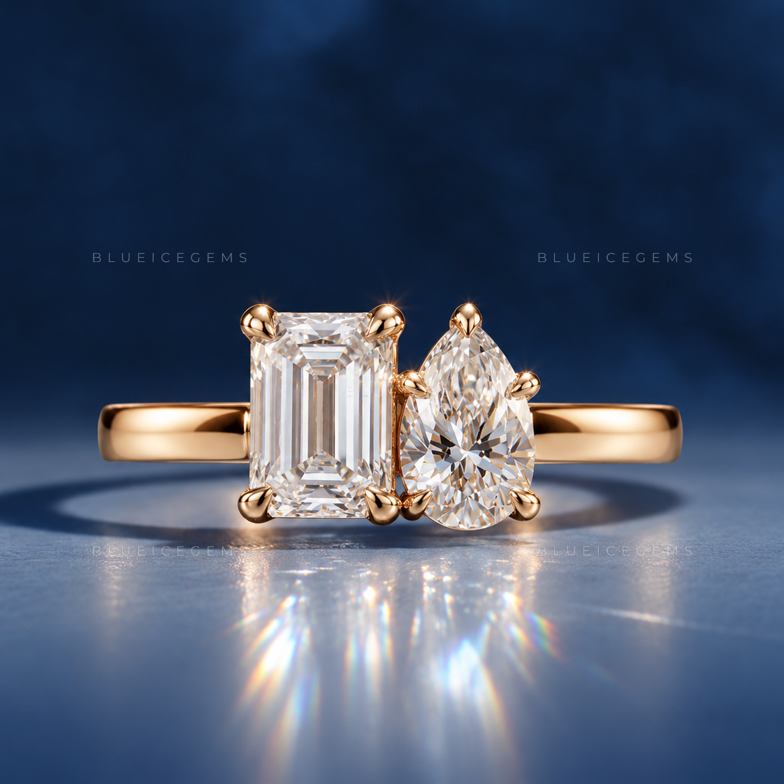 Eternal Union Toi et Moi Emerald and Pear Cut Two Stone Engagement Ring
