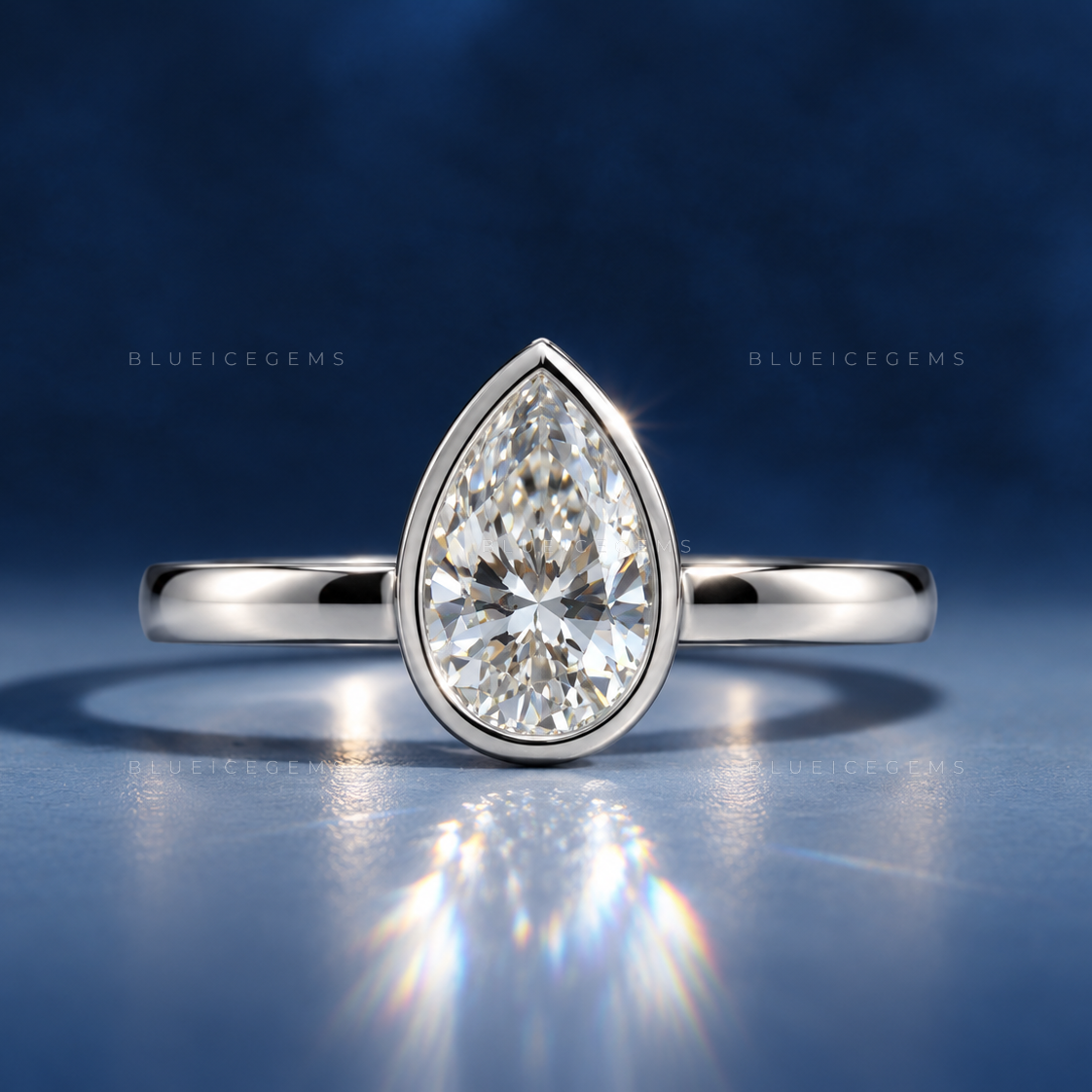 Modern Vintage Bezel Set Pear Cut Solitaire Engagement Ring