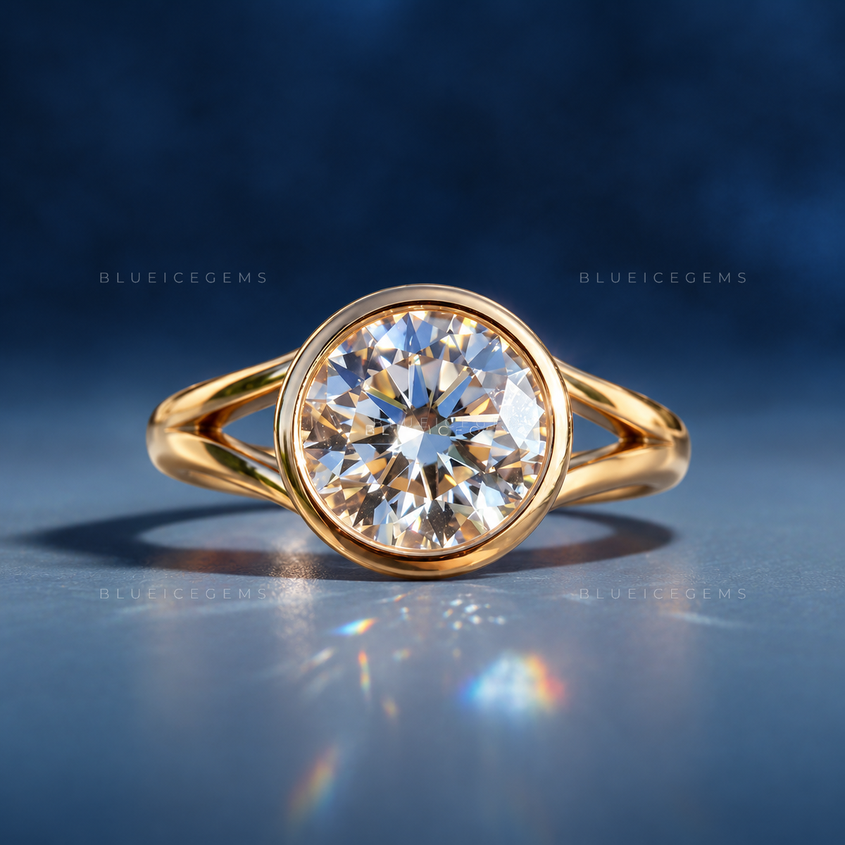 Infinite Radiance Bezel Set Round Brilliant Split Band Engagement Ring