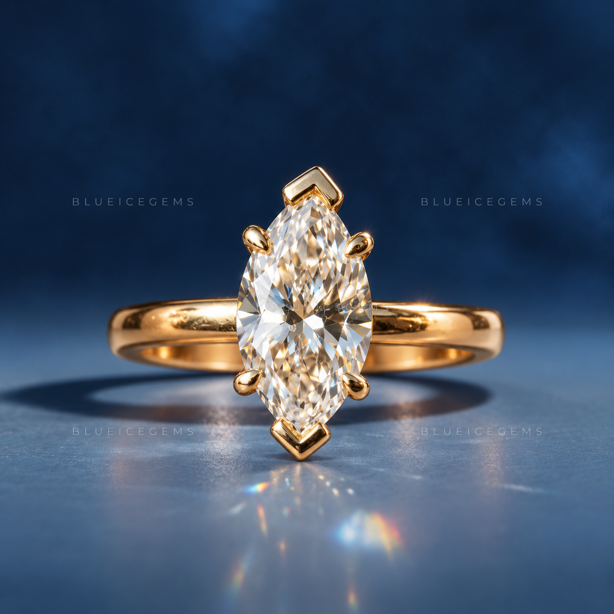 Imperial Majesty Marquise Cut V Prong Solitaire Engagement Ring