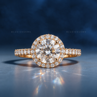 Celestial Sparkle Round Brilliant Cut Halo Tapered Pave Engagement Ring