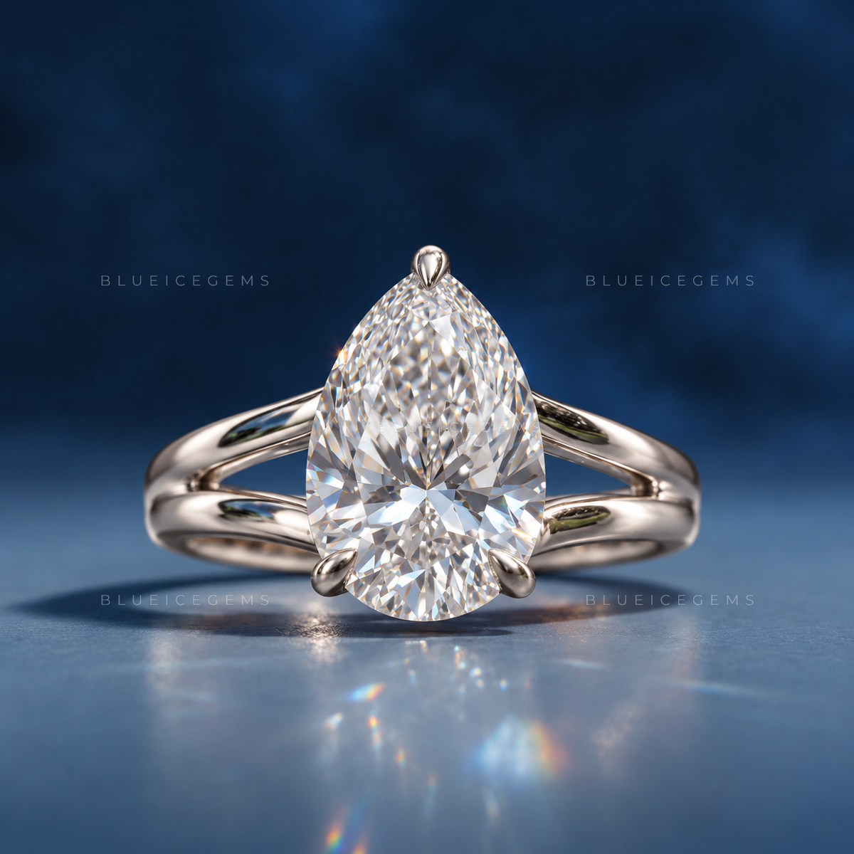 Graceful Majesty Pear Cut Split Shank Hidden Halo Engagement Ring
