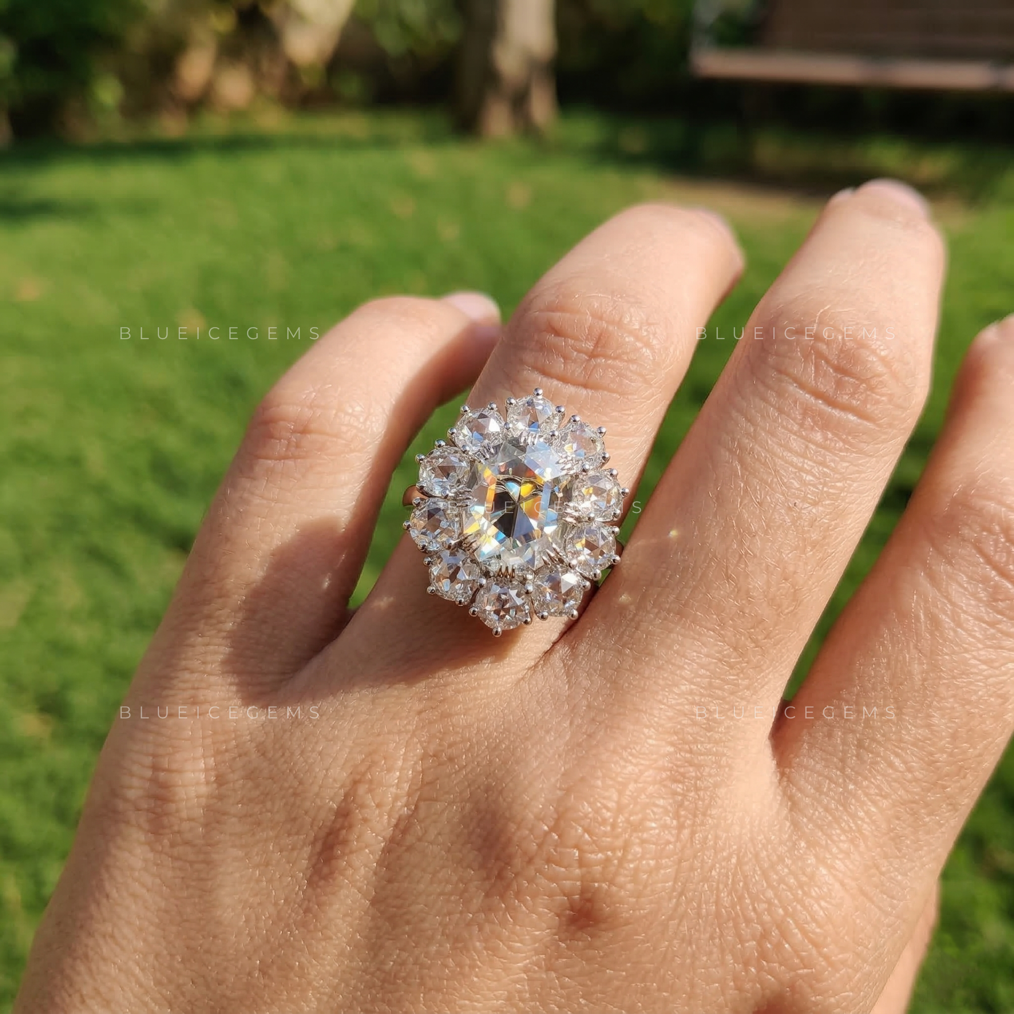 Antique Grandeur Oval Rose Cut Cathedral Statement Ring
