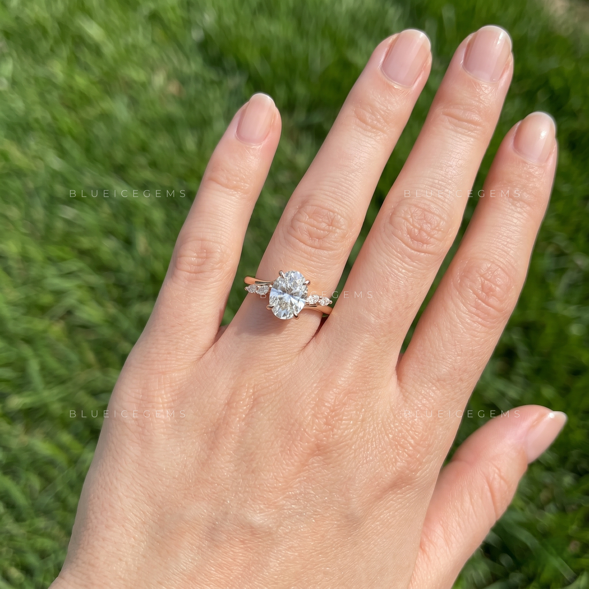 Nature's Grace Oval Cut Marquise Accent Engagement Ring