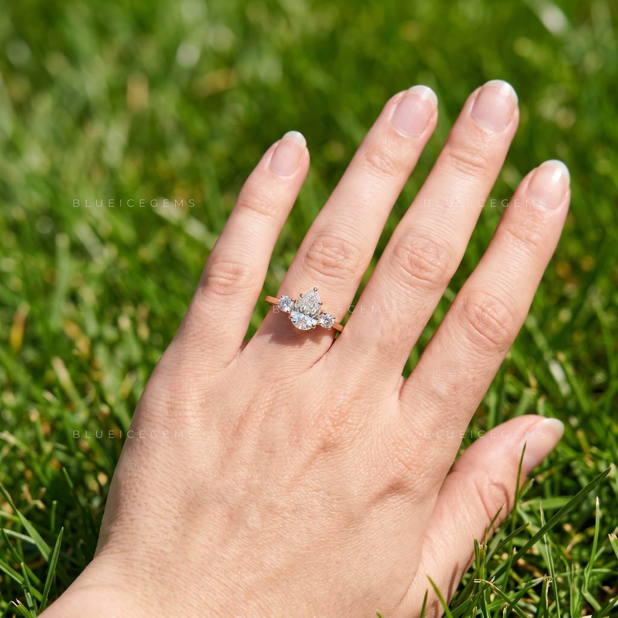 Luminous Pear Brilliant Cut Trilogy Heirloom Engagement Ring