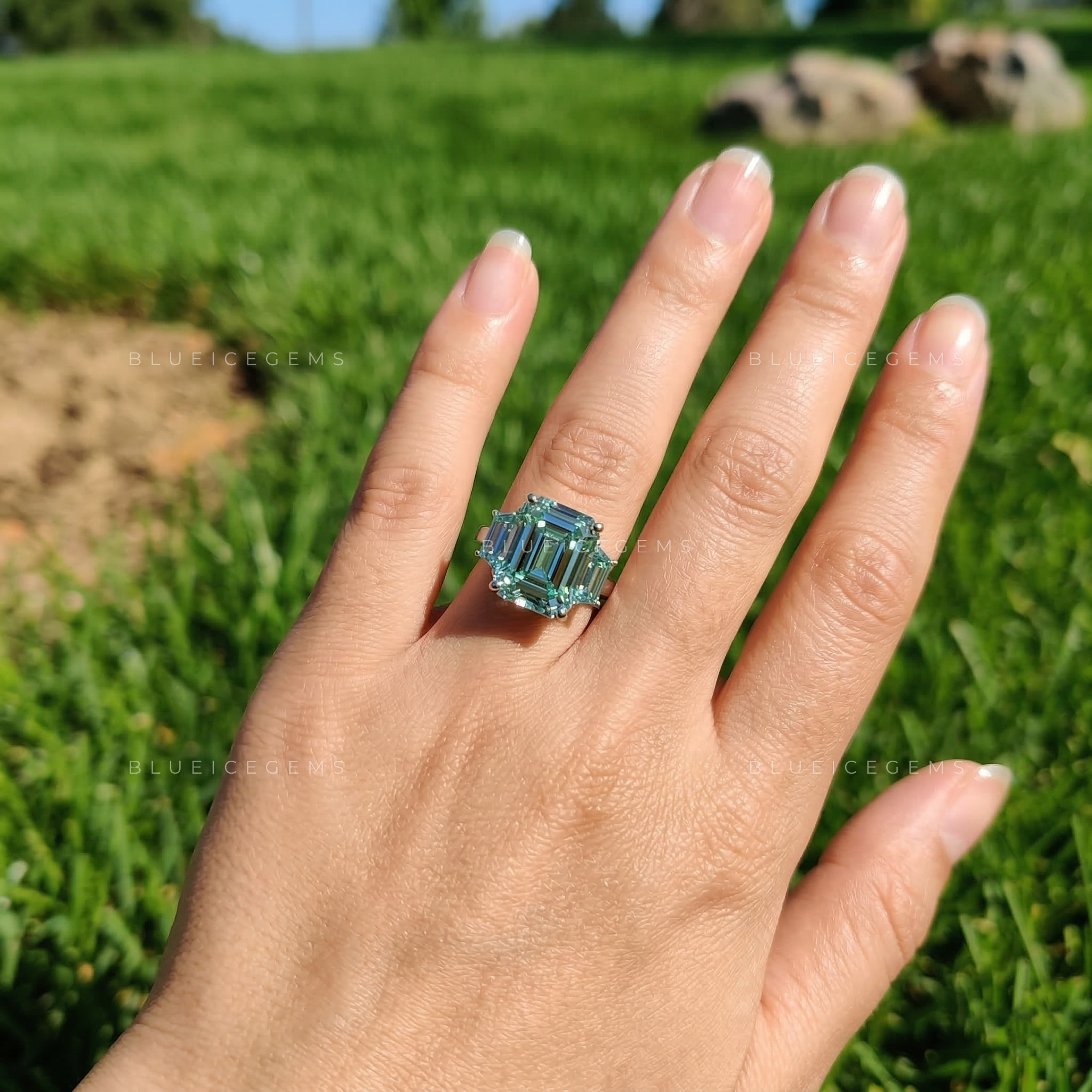 Royal Azure Emerald Cut Celebrity Style Statement Ring