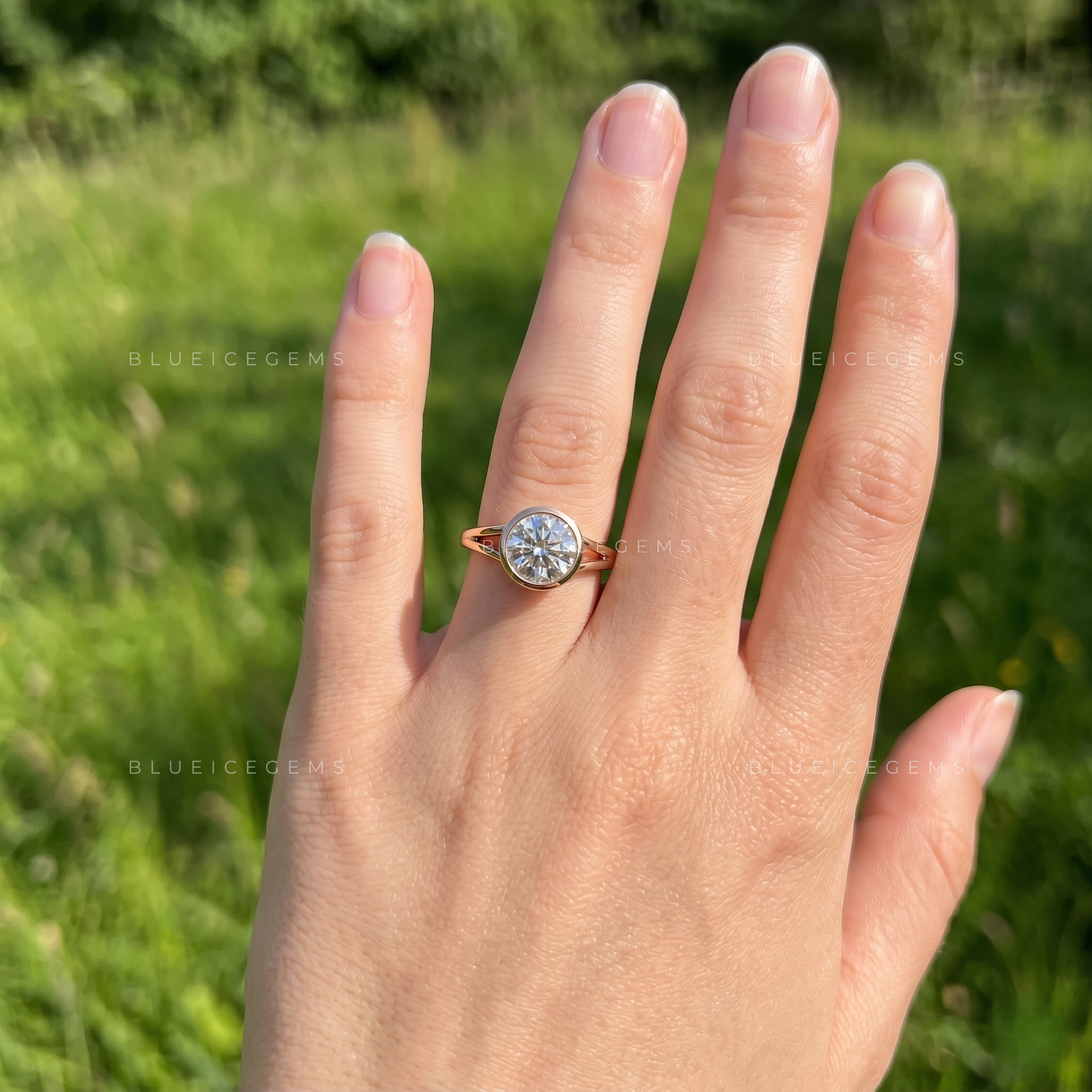 Infinite Radiance Bezel Set Round Brilliant Split Band Engagement Ring