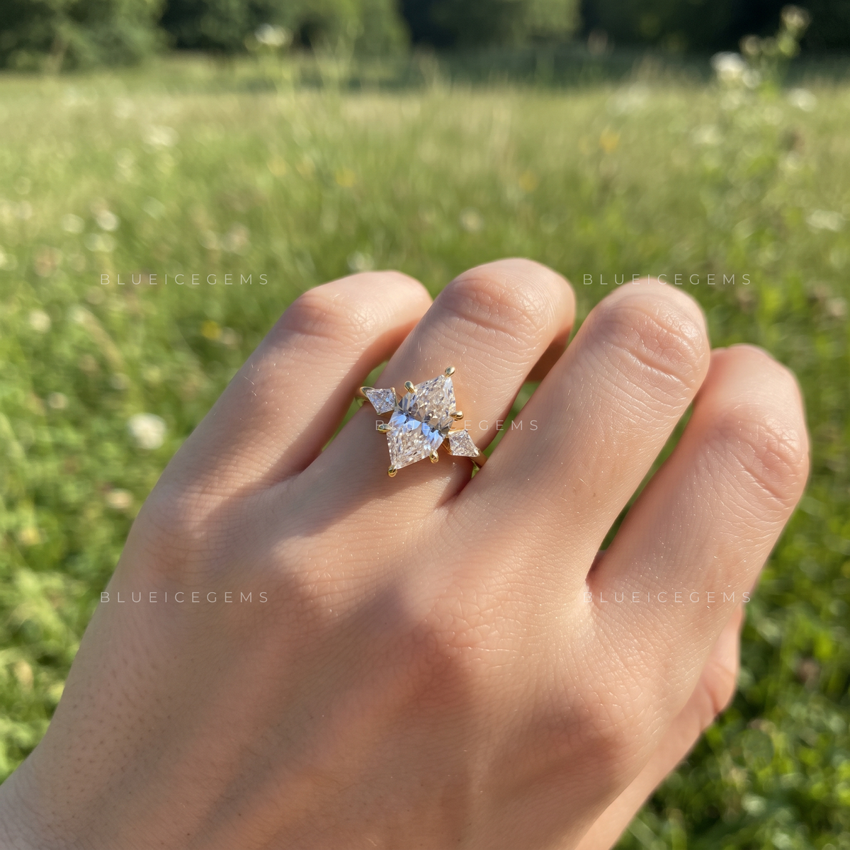Celestara Dutch Marquise Three-Stone Kite Engagement Ring