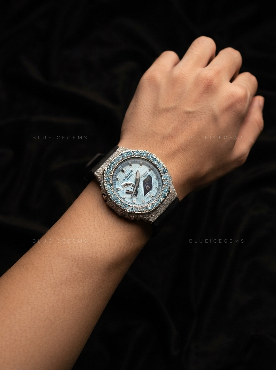 Arctic Azure Royale Watch – Aqua Blue CZ & White Moissanite