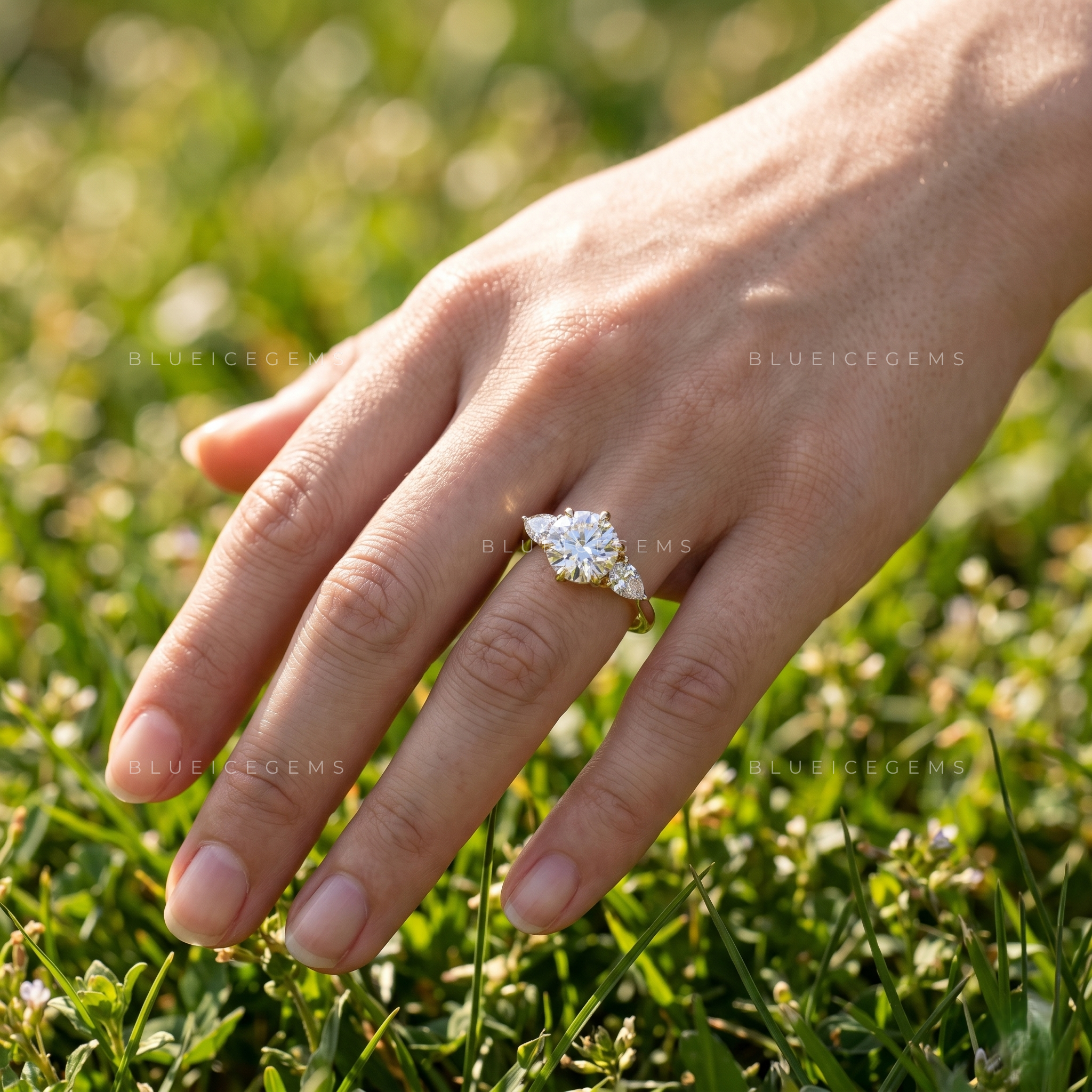Enchanted Symphony Three-Stone Pear Accent Engagement Ring