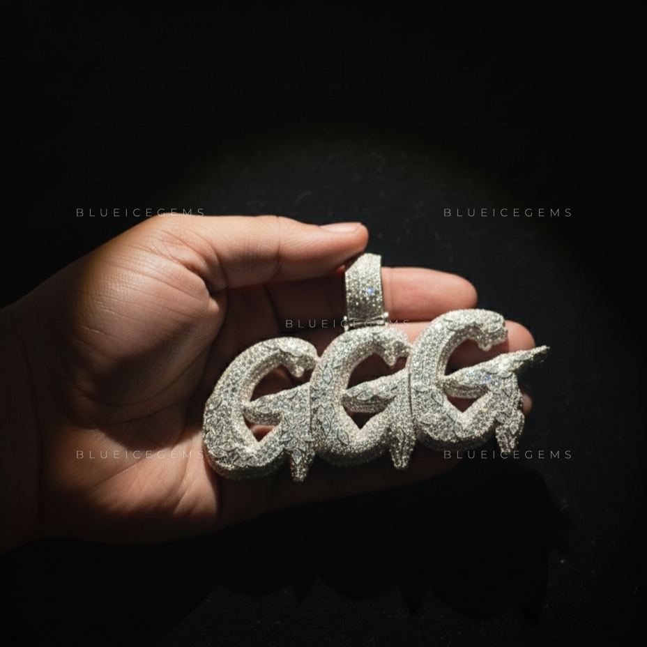 The "GGG" Floral Infusion: Marquise-Mosaic & 3D Bubble Script Pendant