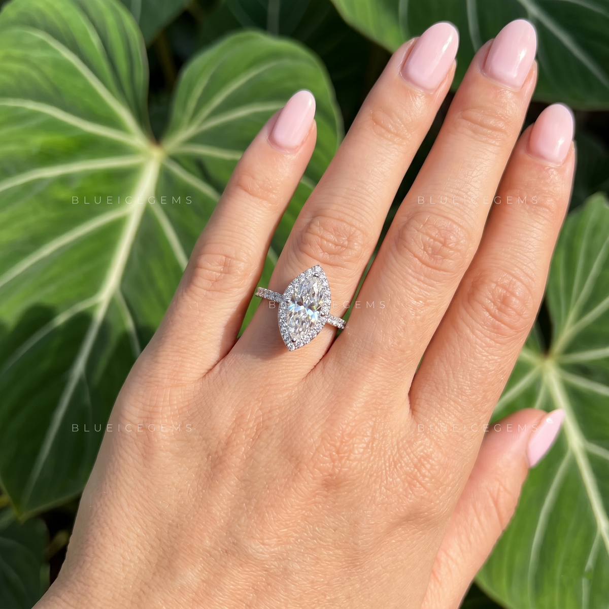 Regal Luminescence Marquise Cut Halo Cathedral Engagement Ring