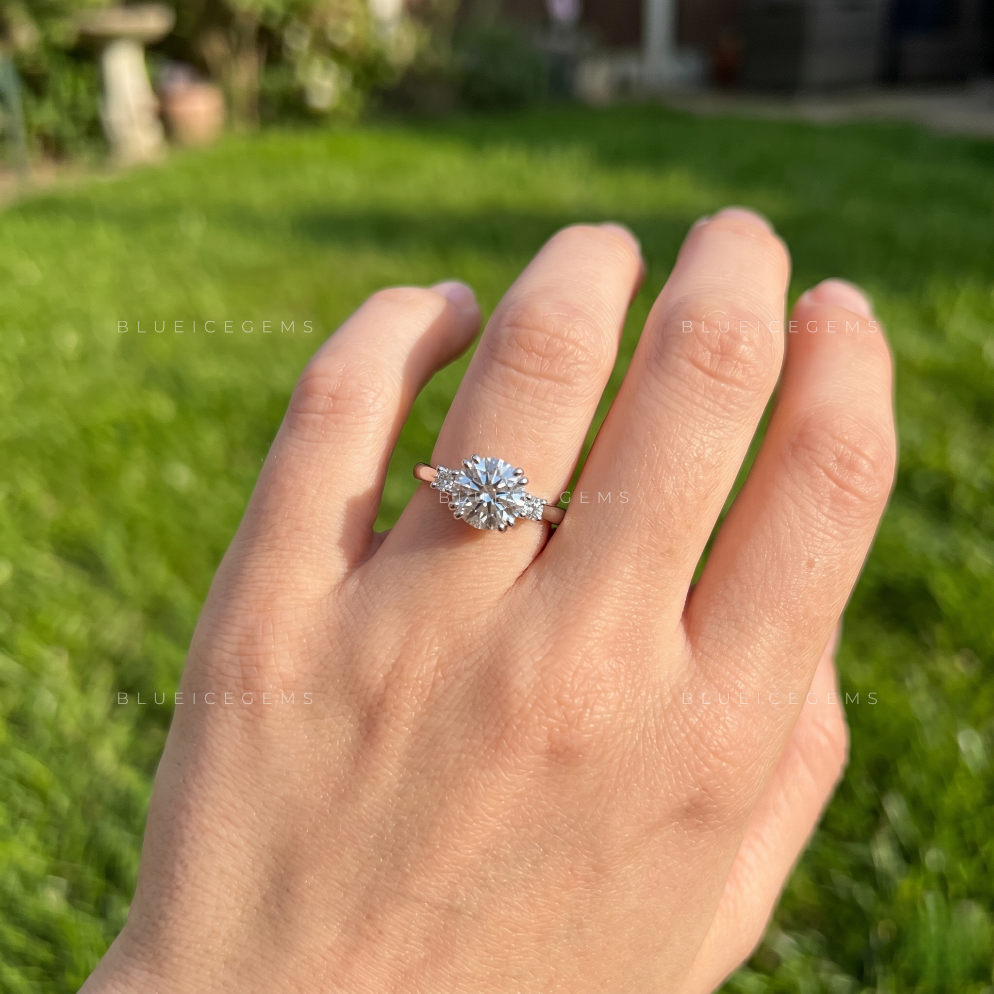 Trinity Radiance Round Cut Double Prong Accent Anniversary Ring