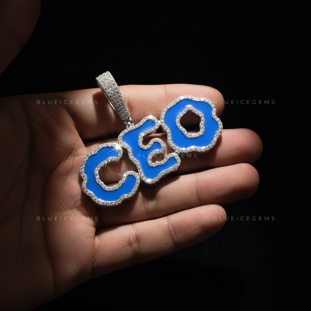 The "CEO" Azure Sovereign: Electric Blue Enamel & Diamond Cloud-Cut Pendant