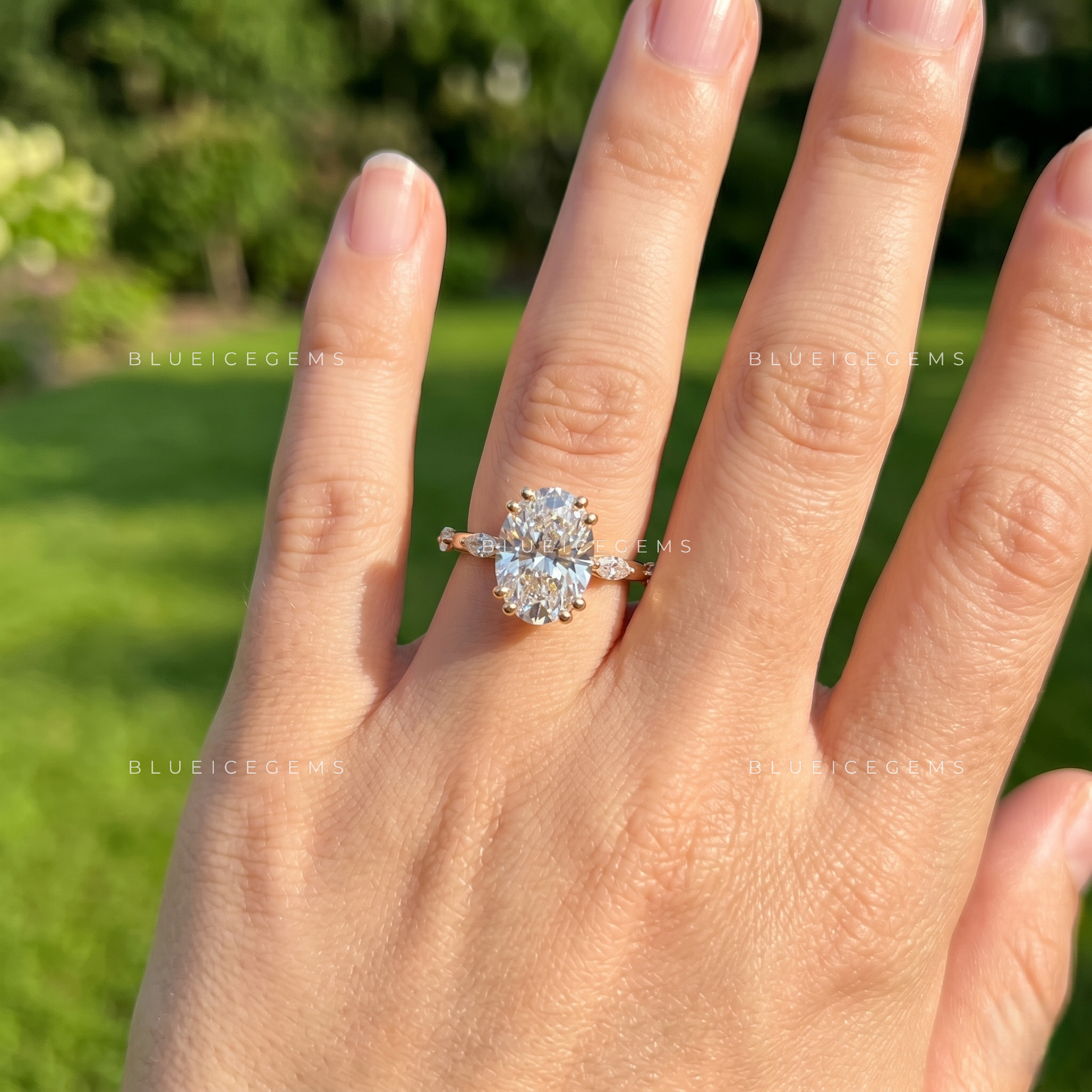 Whispering Elegance Oval Brilliant Marquise Accent Engagement Ring