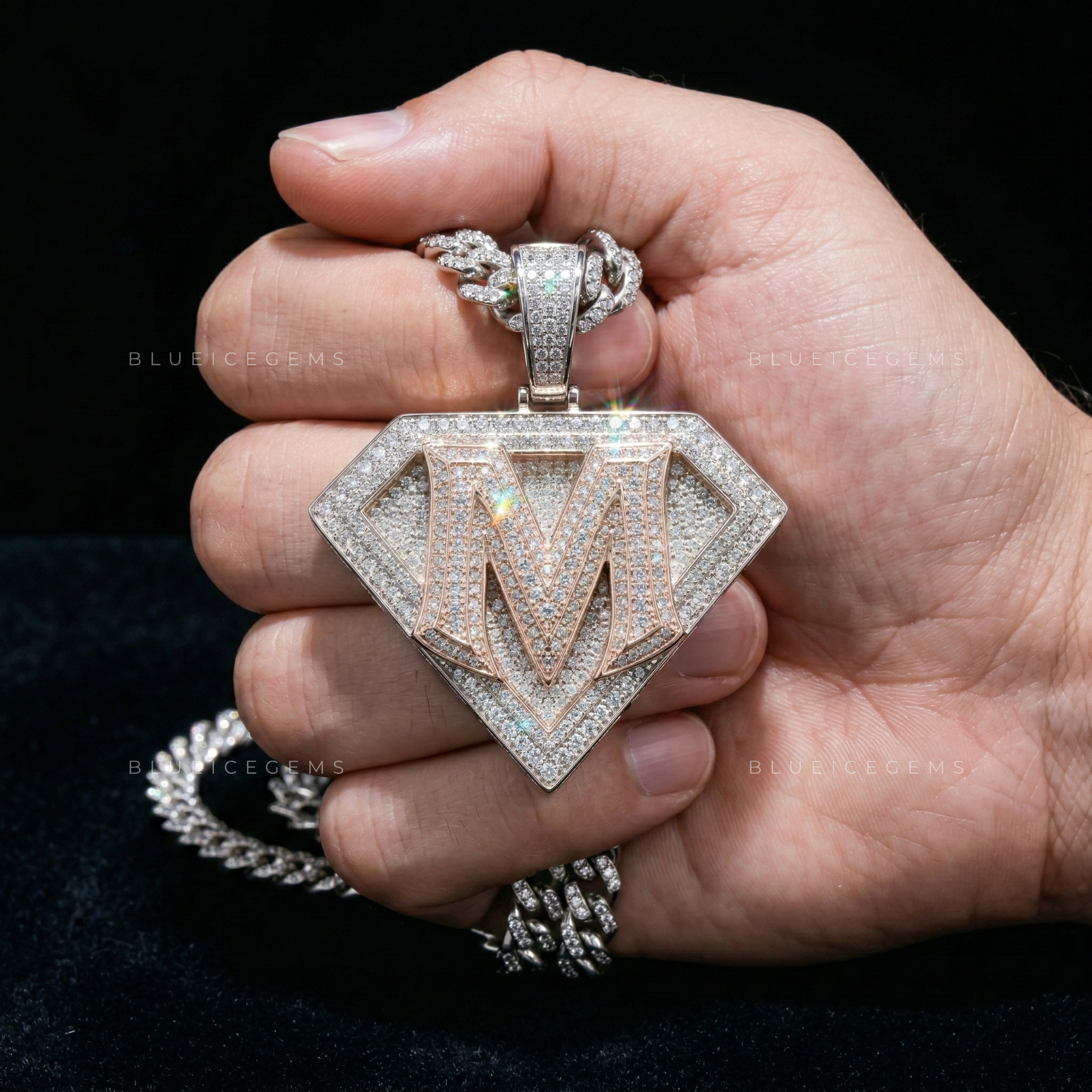 The "M" Crest Sovereign: Diamond-Shield Silhouette & Two-Tone Industrial Pendant