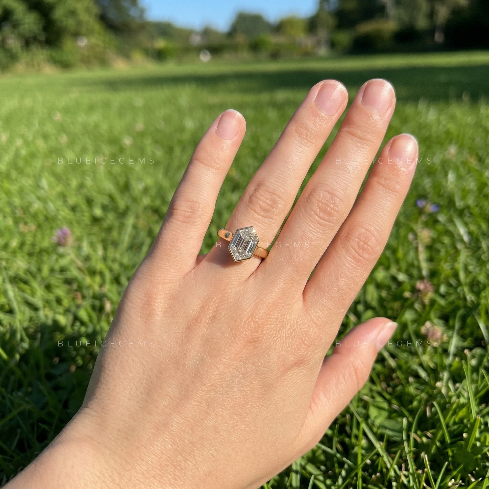 Geometric Elegance Hexagon Step Cut Solitaire Ring