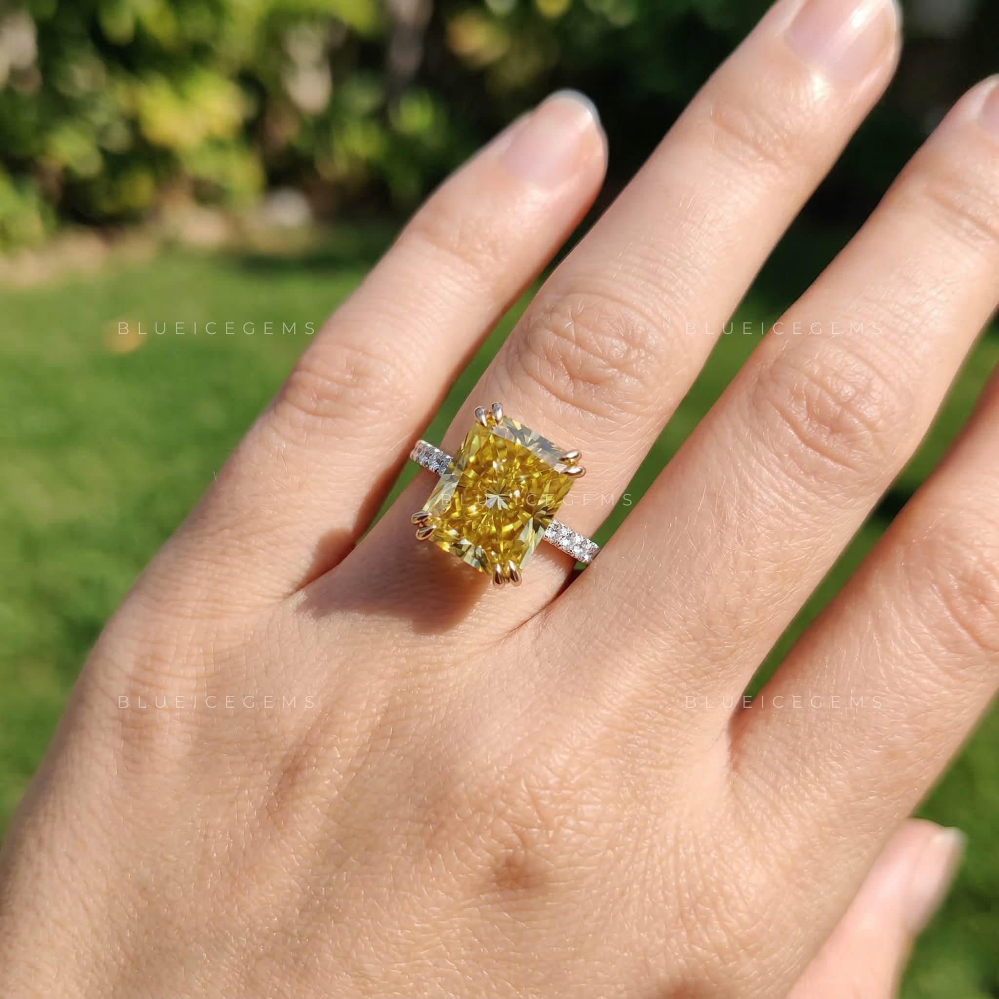 Golden Solstice Radiant Cut Canary Yellow Ring