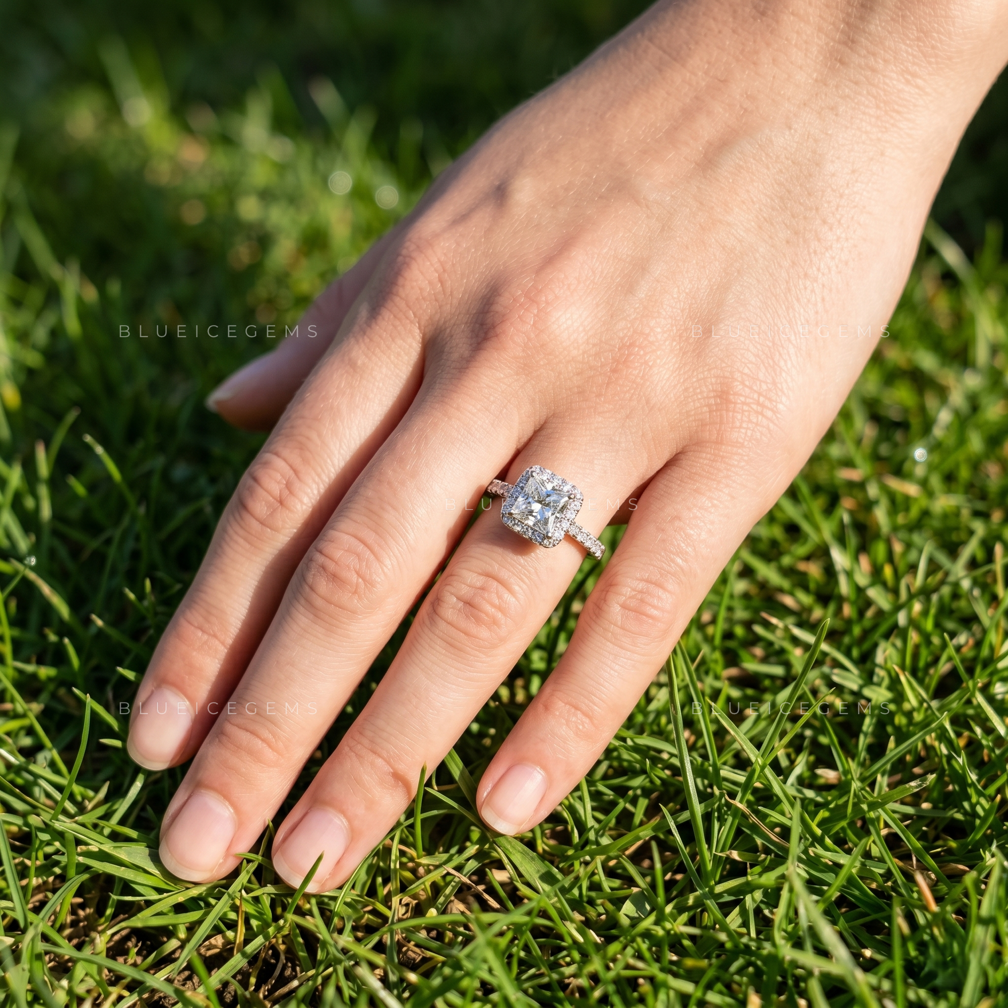 Dazzling Princess Cut Halo Statement Ring with Pave Accents