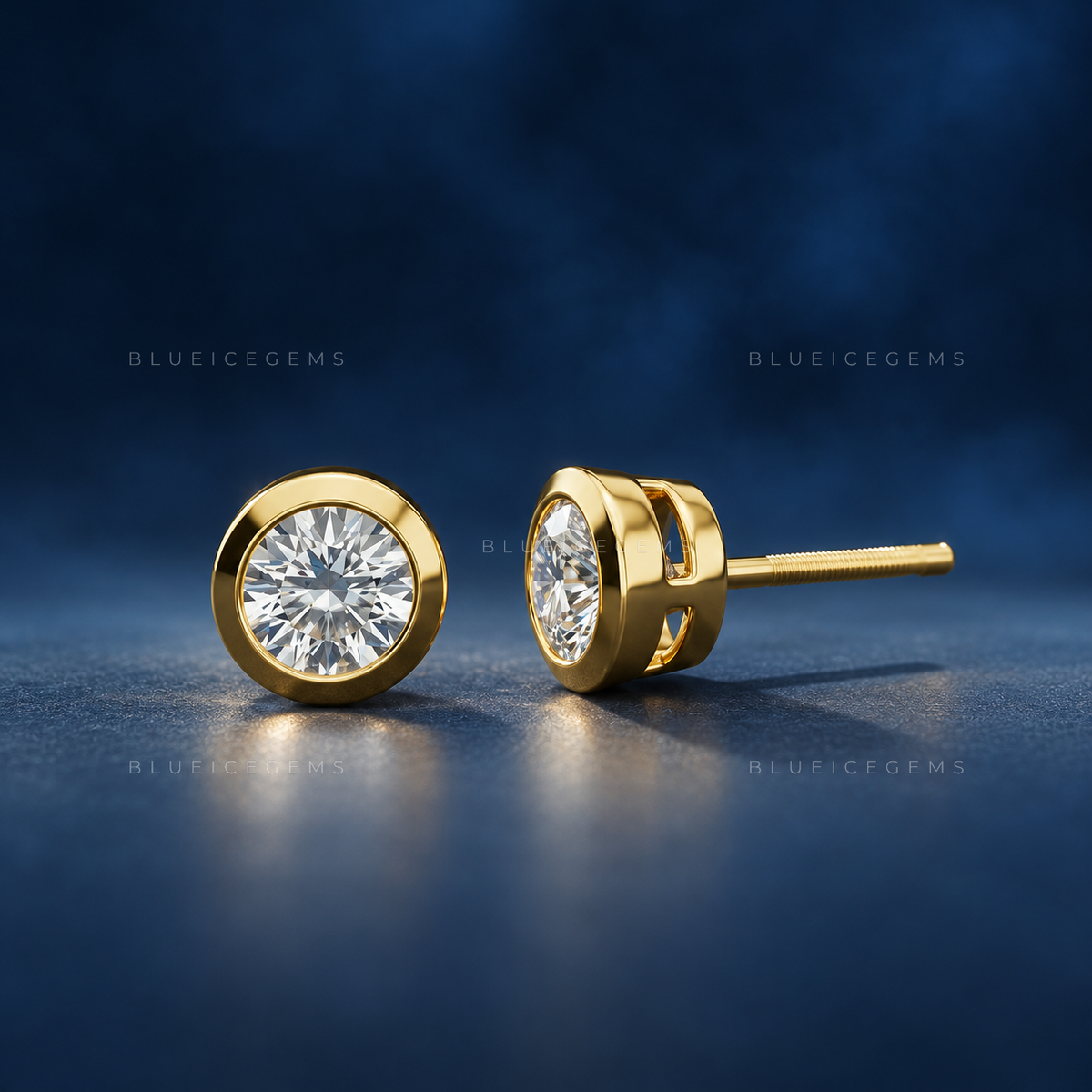 The Golden Aura: Bezel-Set Round Diamond Stud Earrings