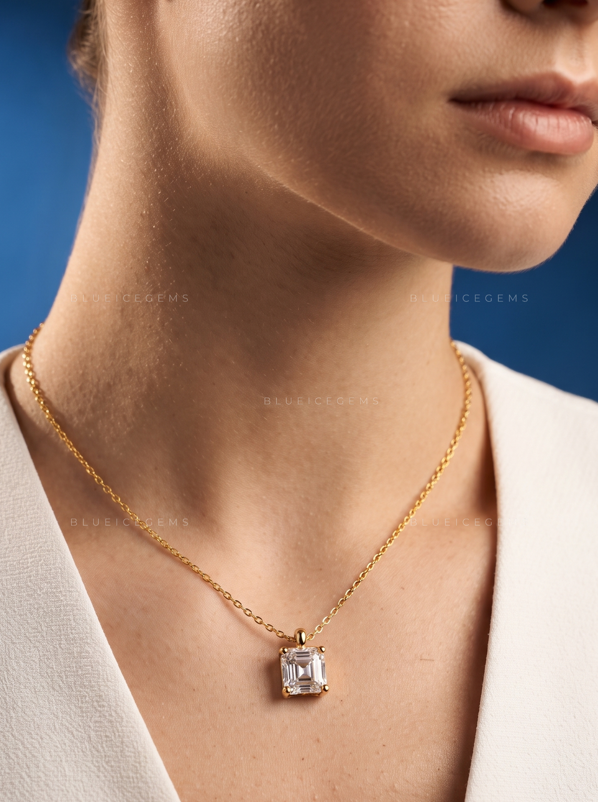 Asscher Cut Solitaire Diamond Pendant