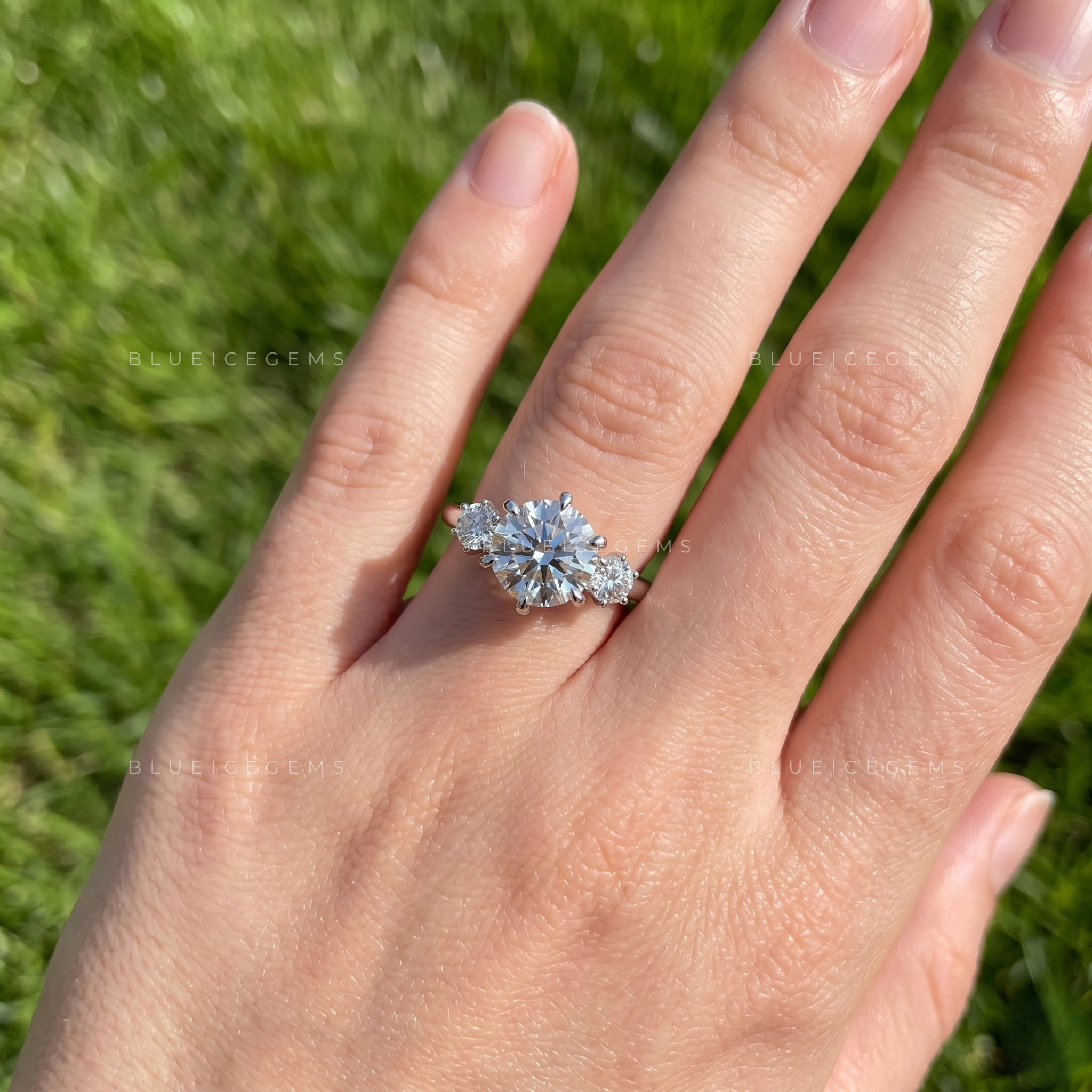 Classic Splendor Round Cut Three Stone Engagement Ring