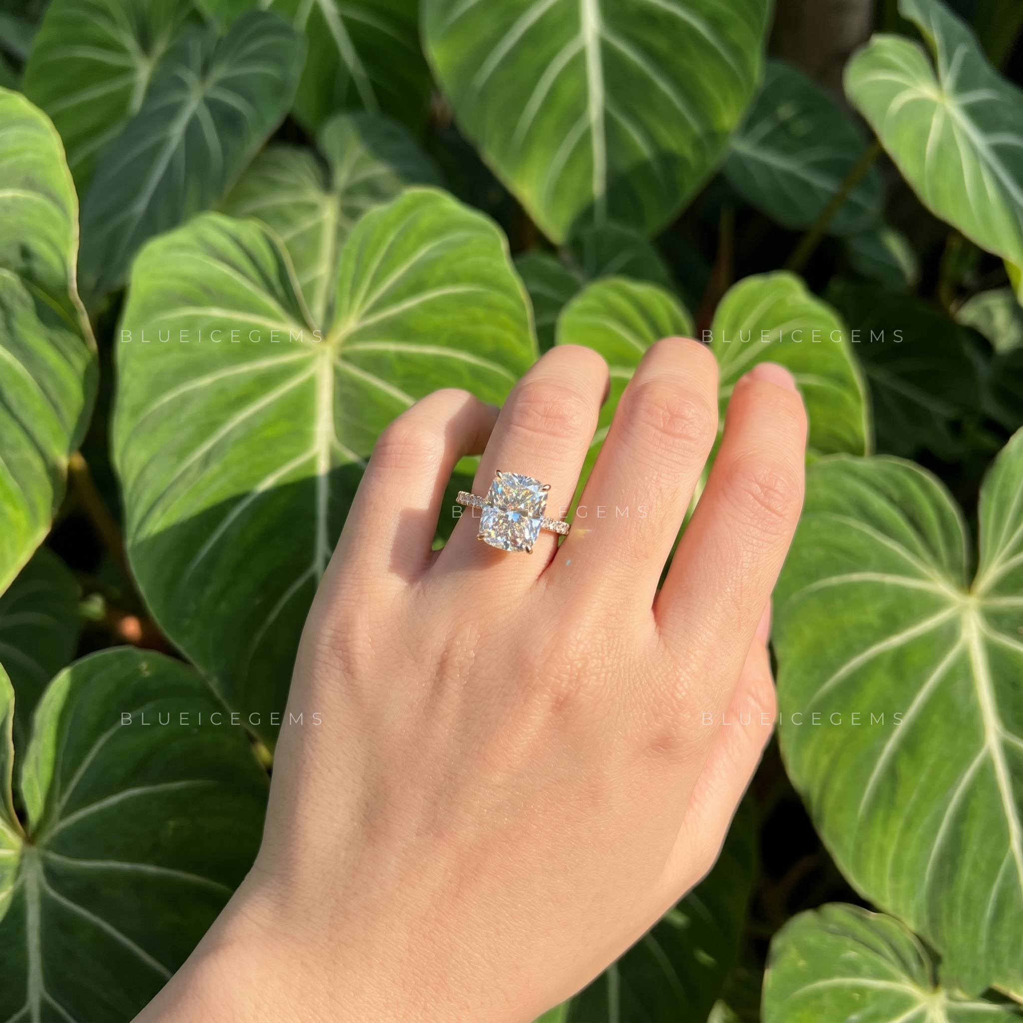 Opulent Majesty Elongated Cushion Cut Pave Engagement Ring