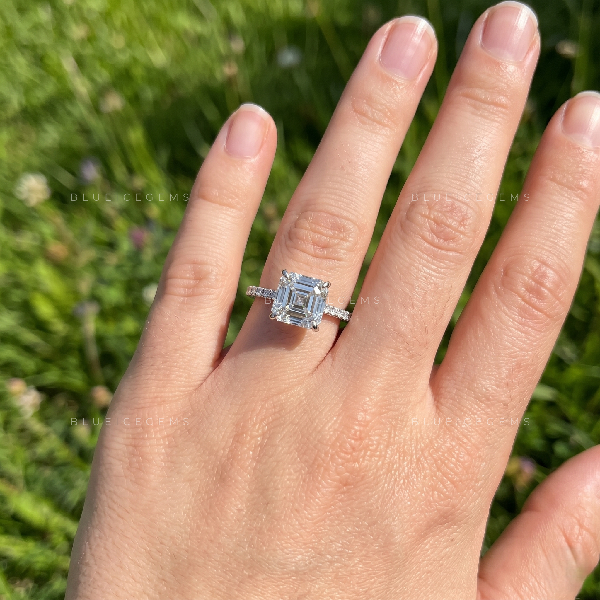 Vintage Brilliance Asscher Cut Pave Accent Engagement Ring