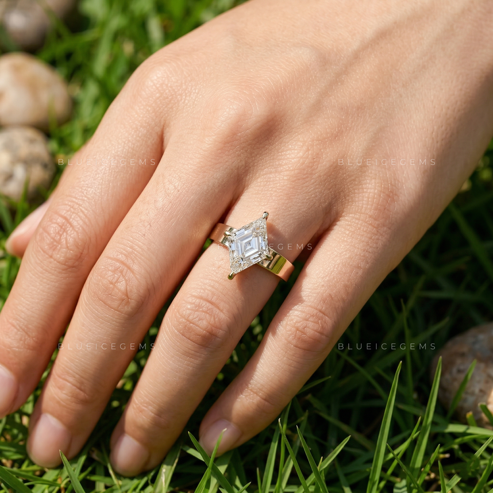 Modern Avant-Garde Lozenge Cut Solitaire Engagement Ring