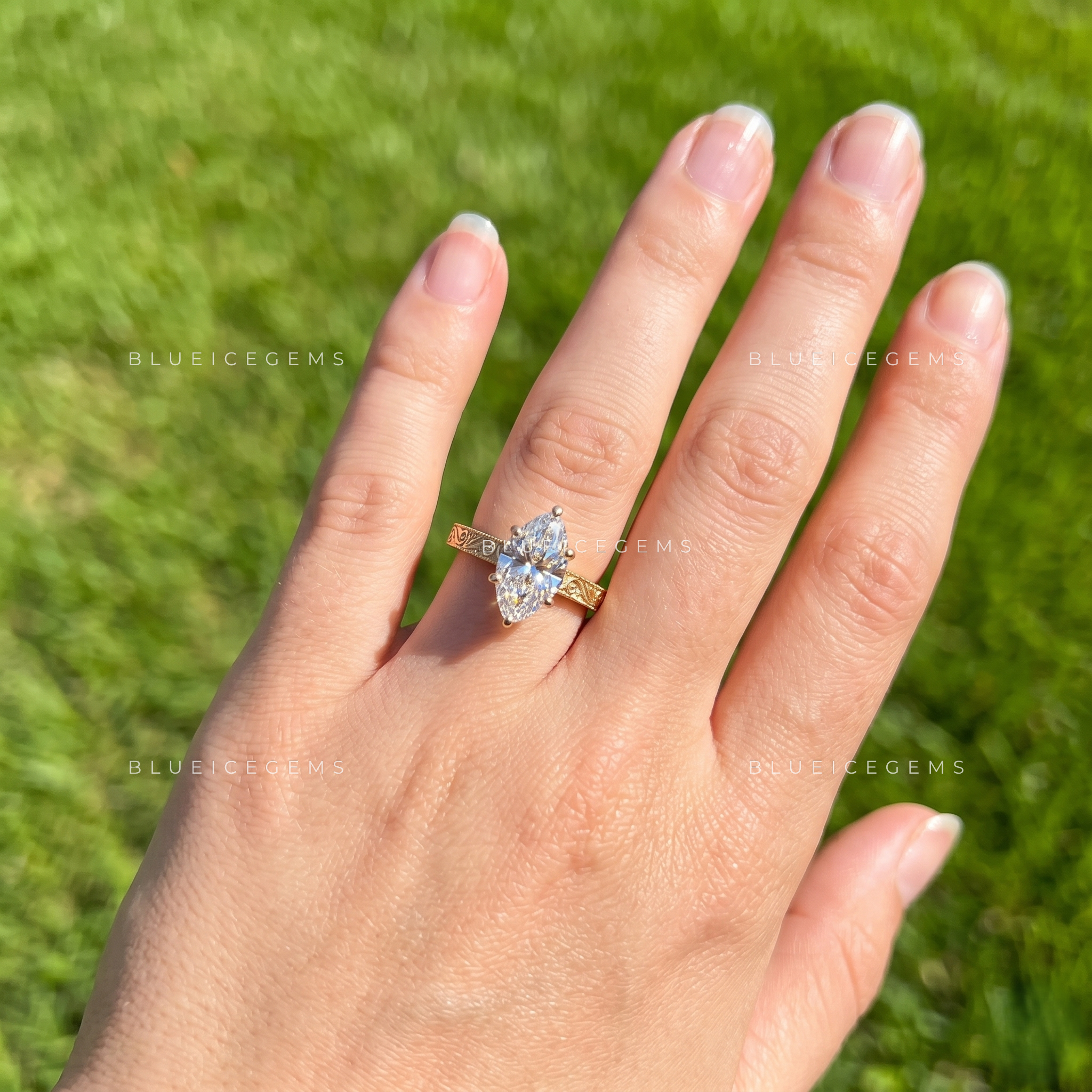 Majestic Crest Marquise Cut Vintage Solitaire Ring
