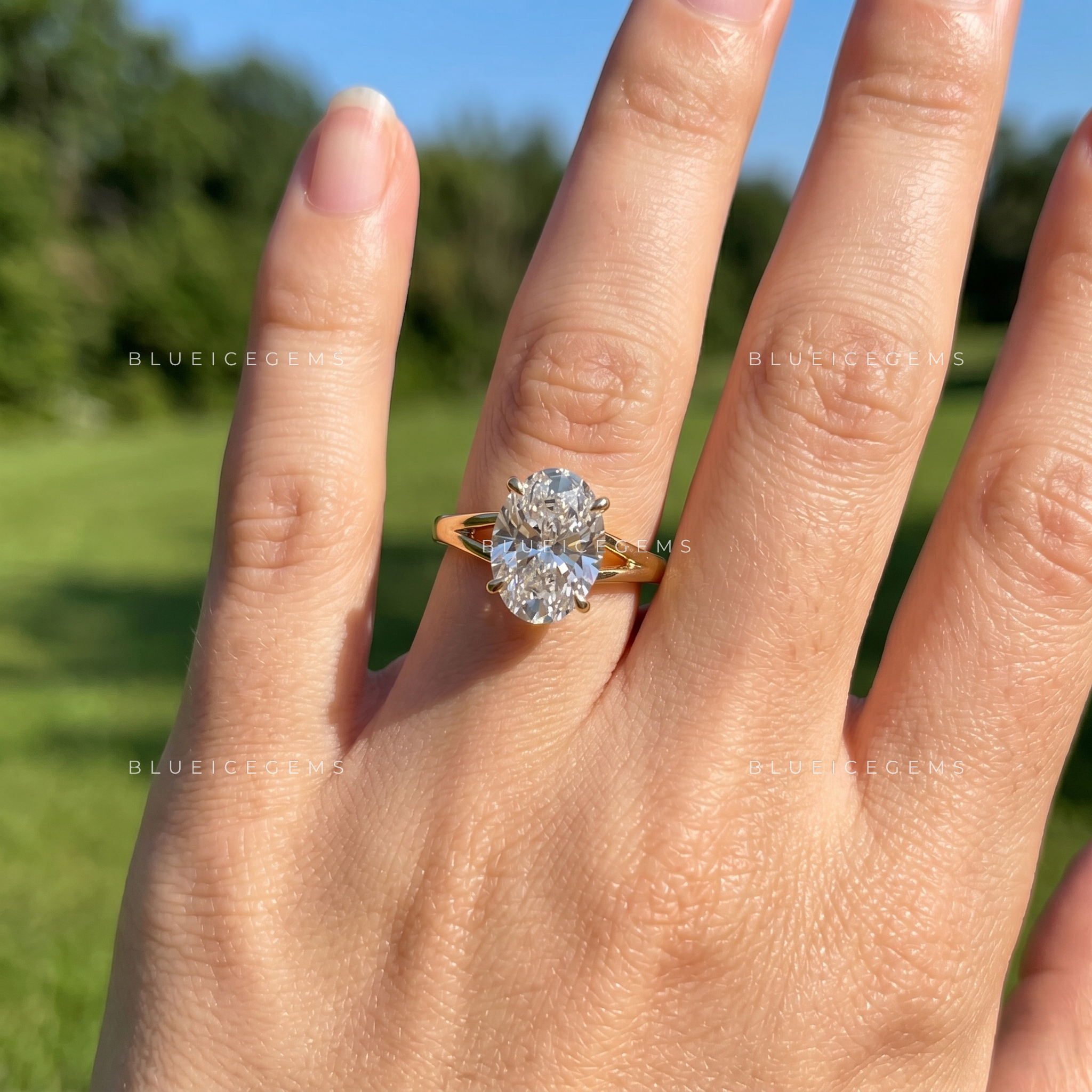Aura Grace Oval Cut Split Shank Engagement Ring