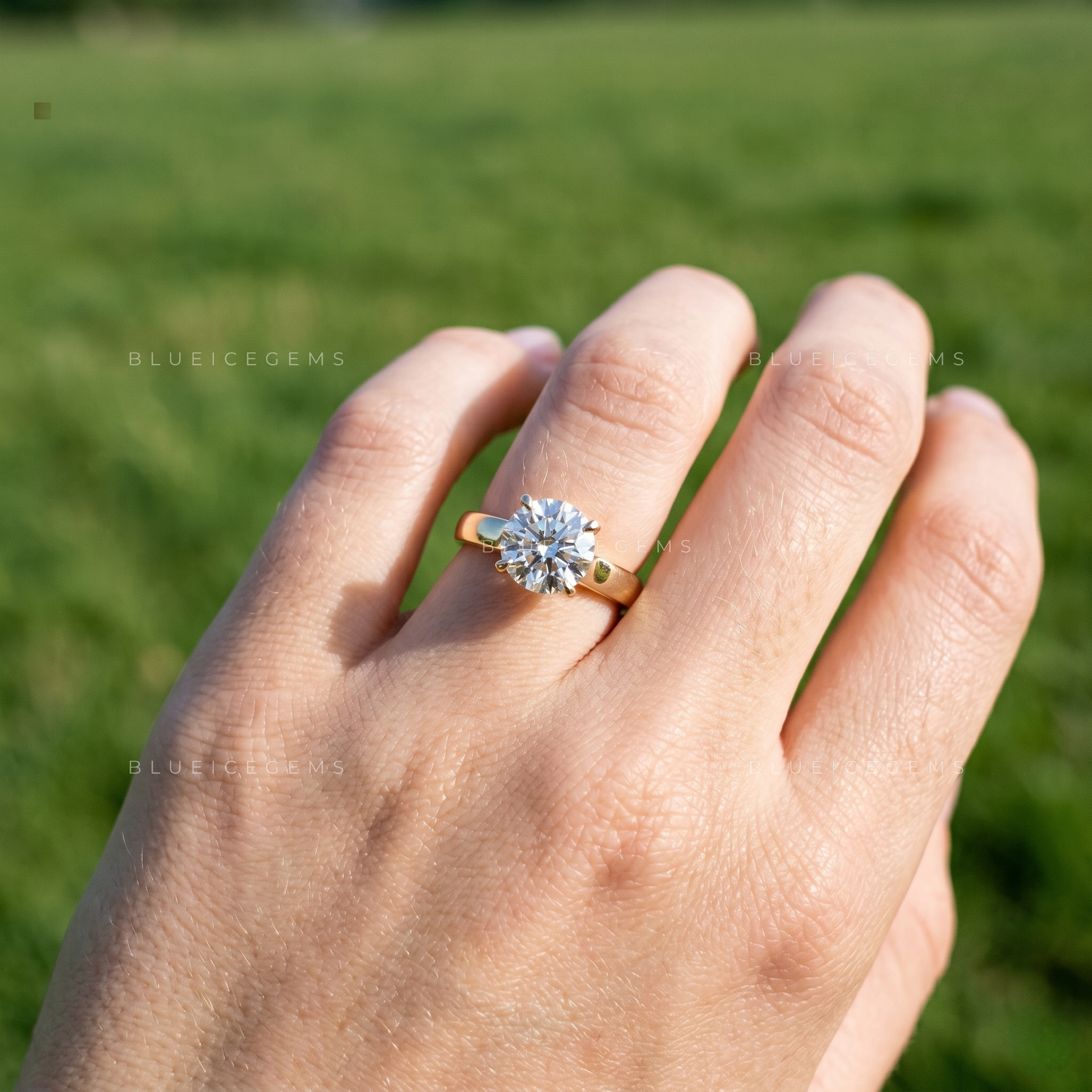 Classic Opulence Round Brilliant Cut Solitaire Wide Band High Setting Engagement Ring