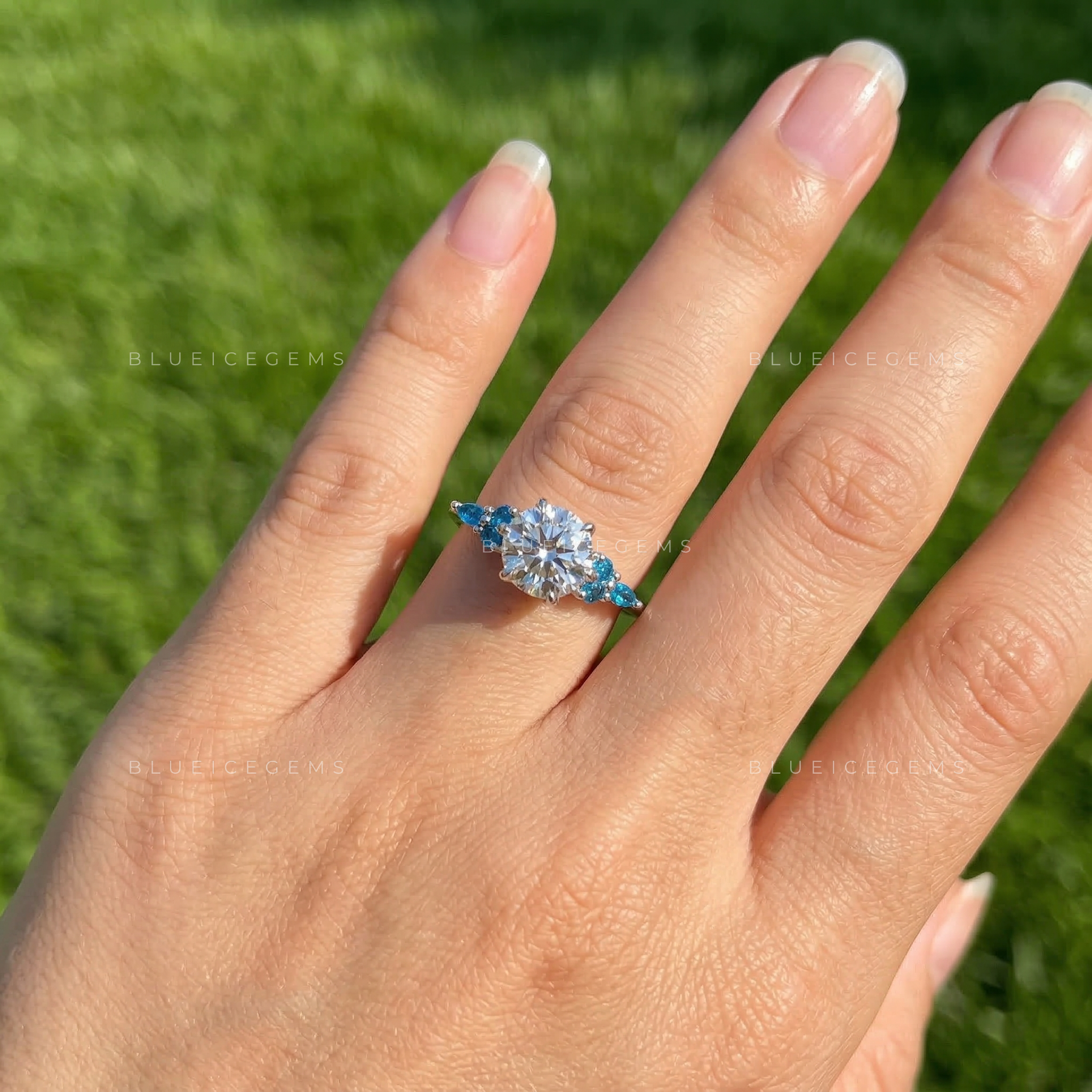Celestial Bloom Round Cut Sapphire Accent Ring