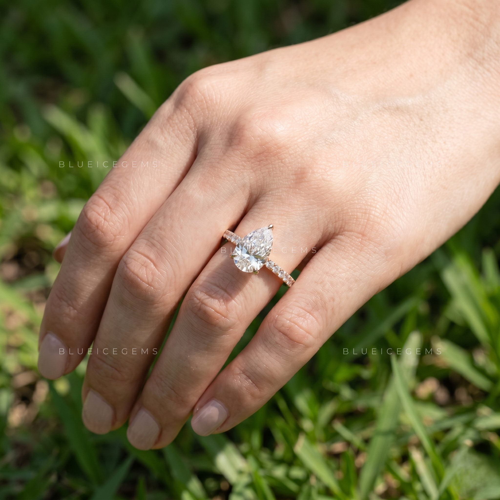 Elegant Pear Brilliant Cut Pave Accented Proposal Ring