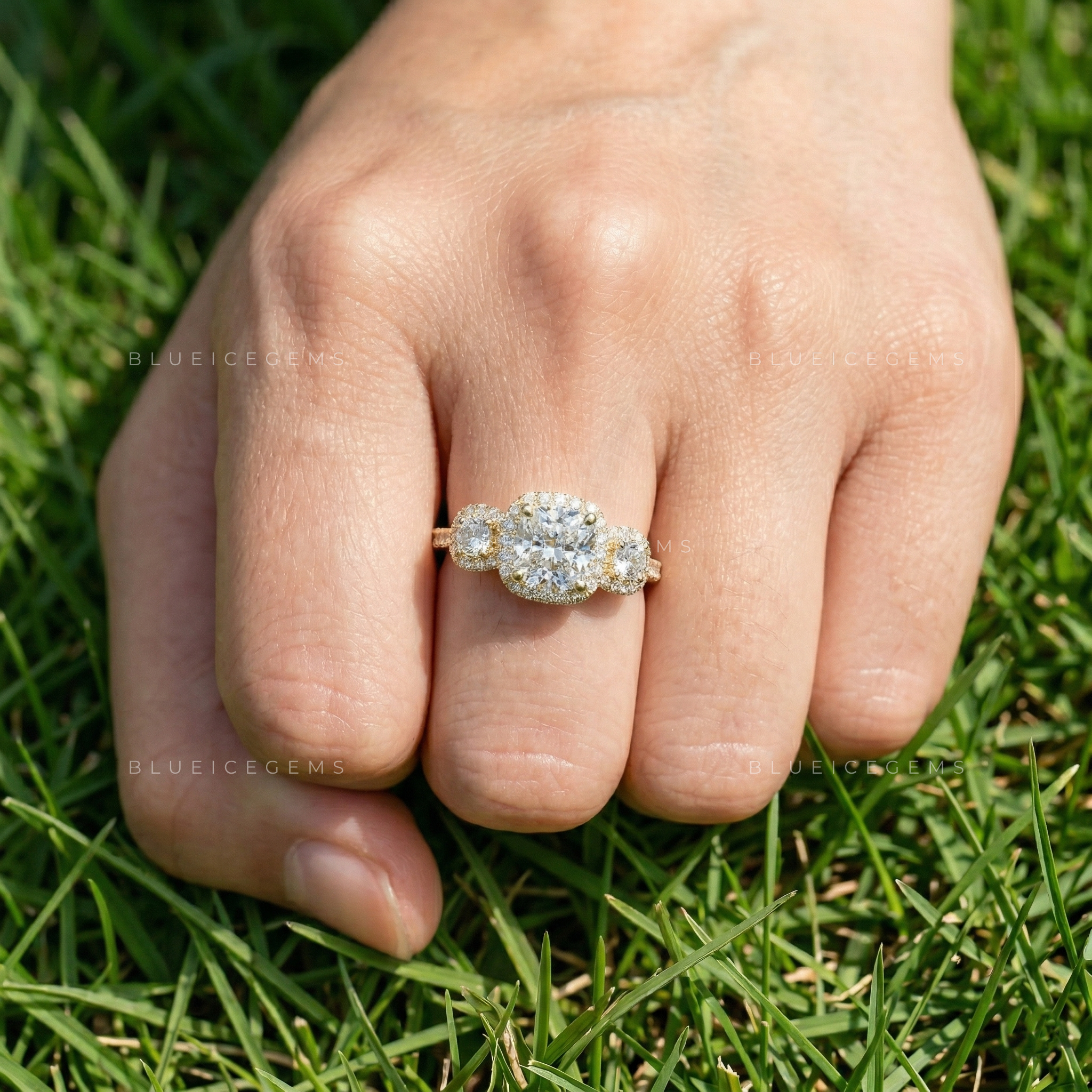 Eternal Radiance Cushion Cut Trilogy Pavé Engagement Ring