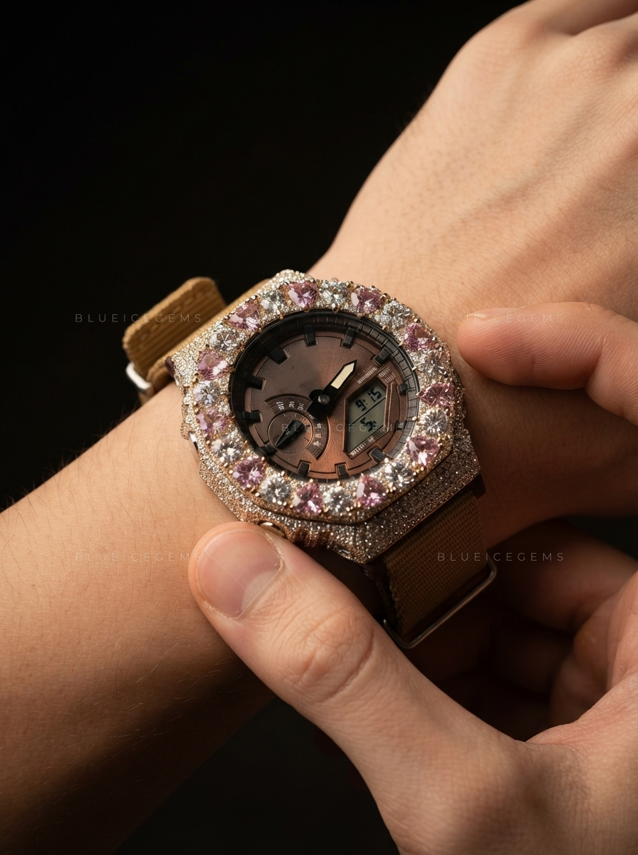 Pink Heart Royale Iced Watch – 13+ CT VVS Moissanite