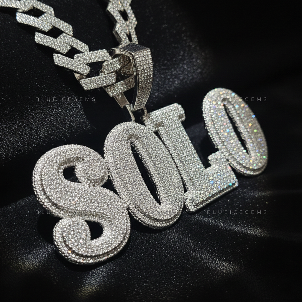 "SOLO" Custom Bubble Letter Iced-Out Pendant