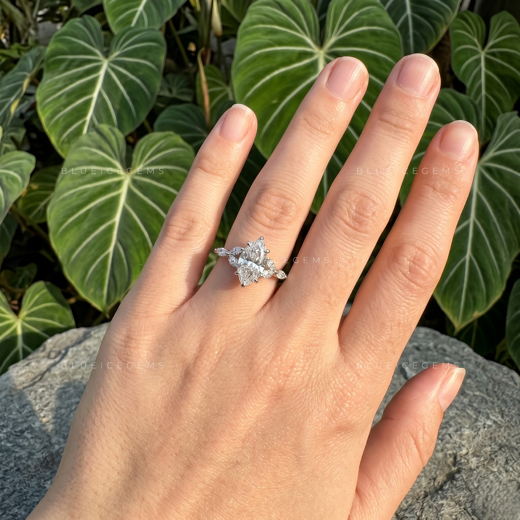 Sleek Radiance Marquise Cut Seven Stone Knife Edge Engagement Ring