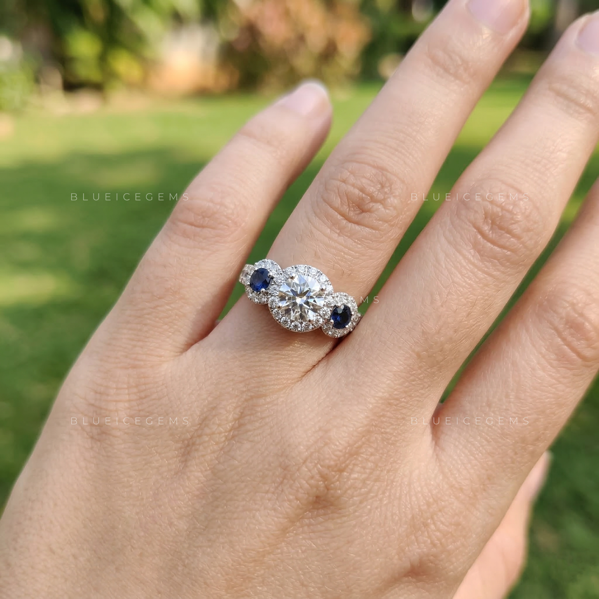Majestic Azure Round Cut and Sapphire Ring