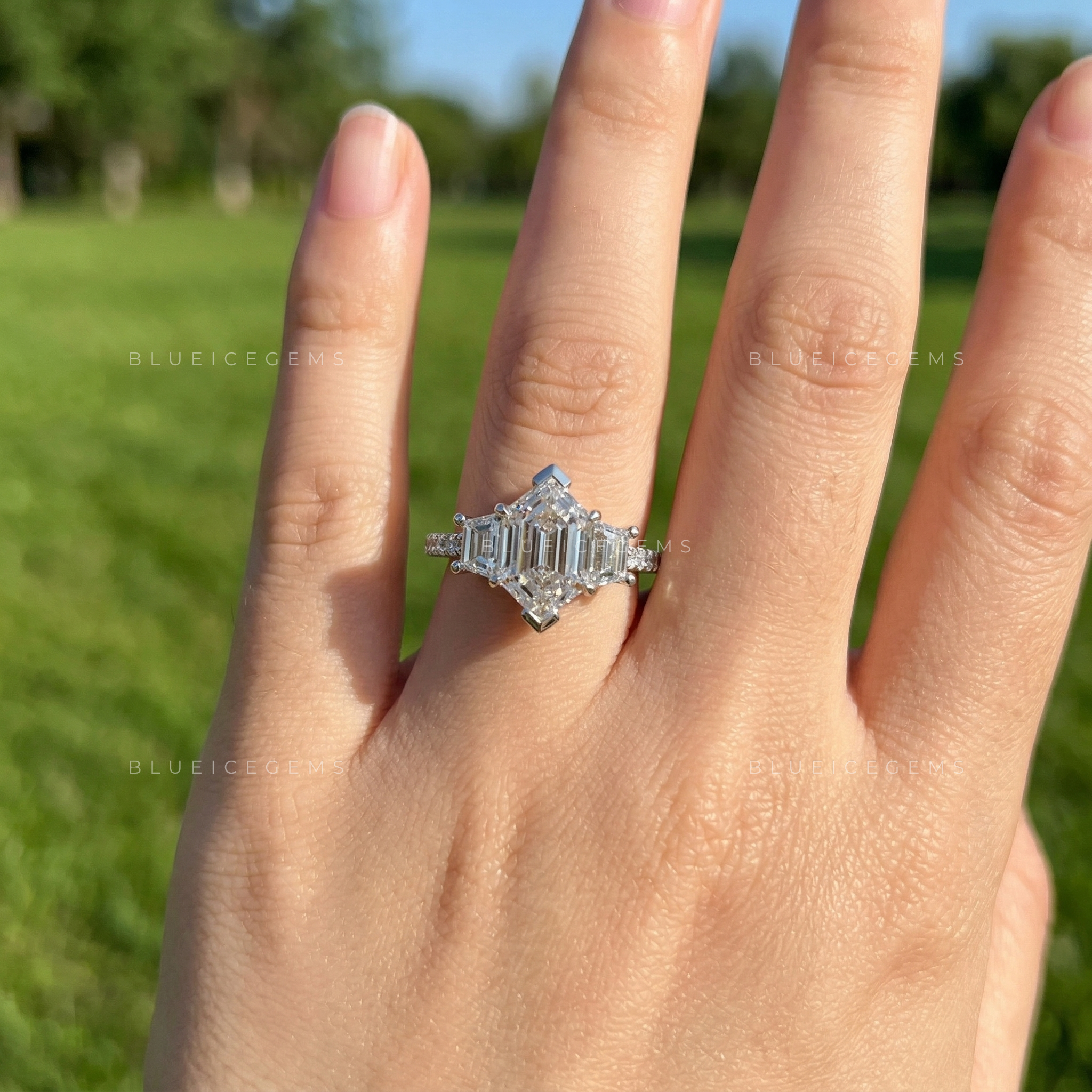 Architectural Majesty Hexagon and Trapezoid Step Cut Ring