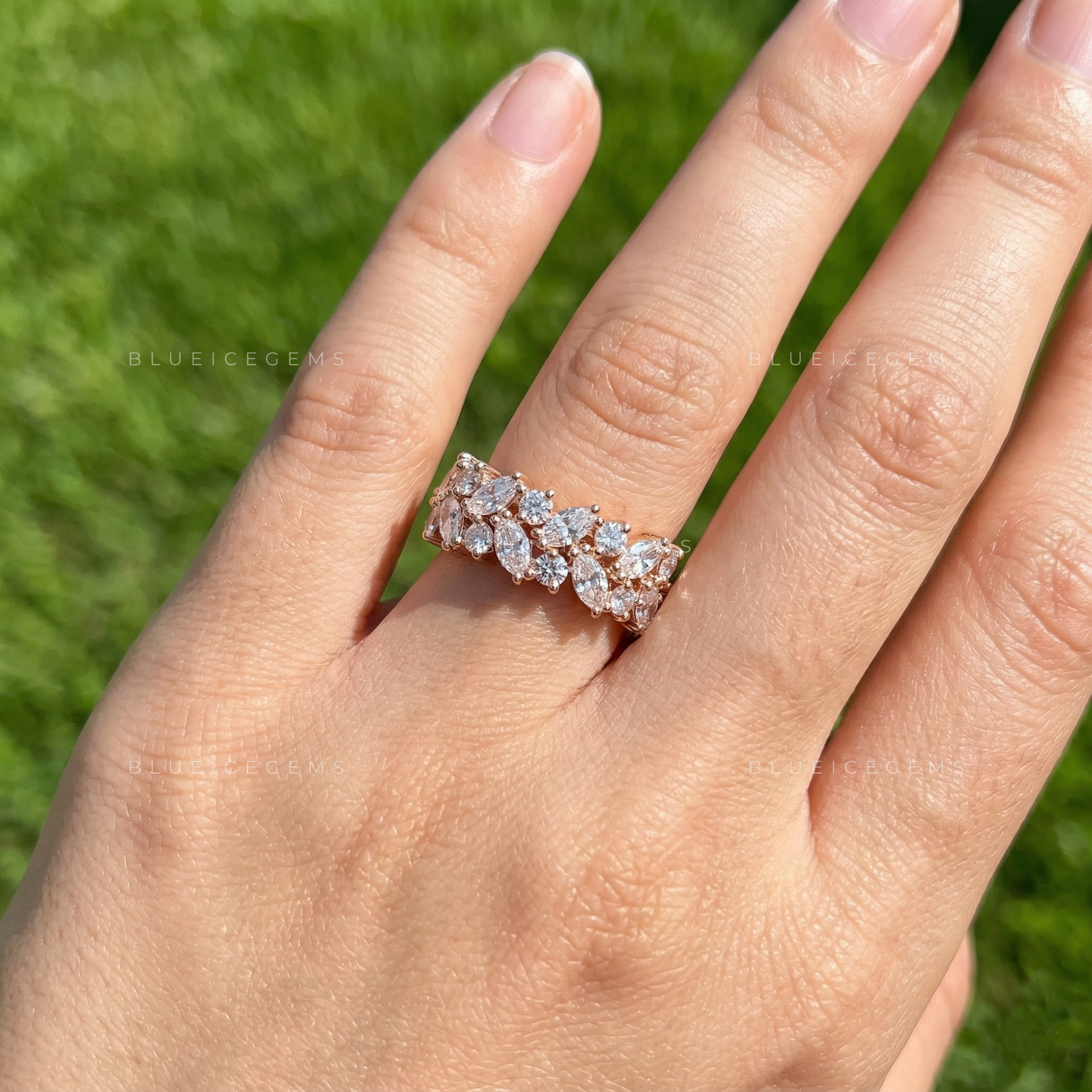 The "Iconic Duo" Marquise & Round Double Row Stacker Band